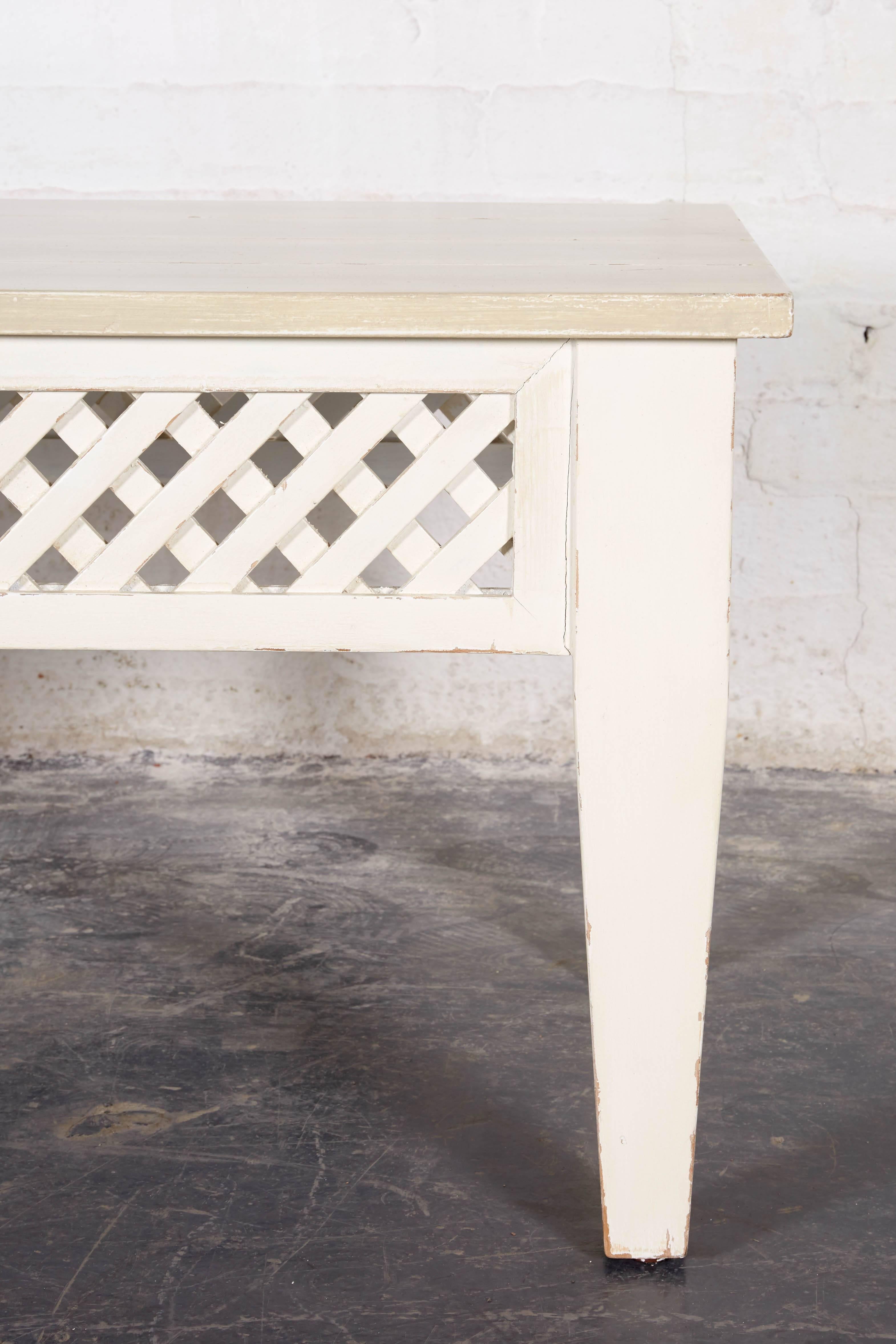 Louis XVI French Antiqued Gray and White Painted Coffee Table
