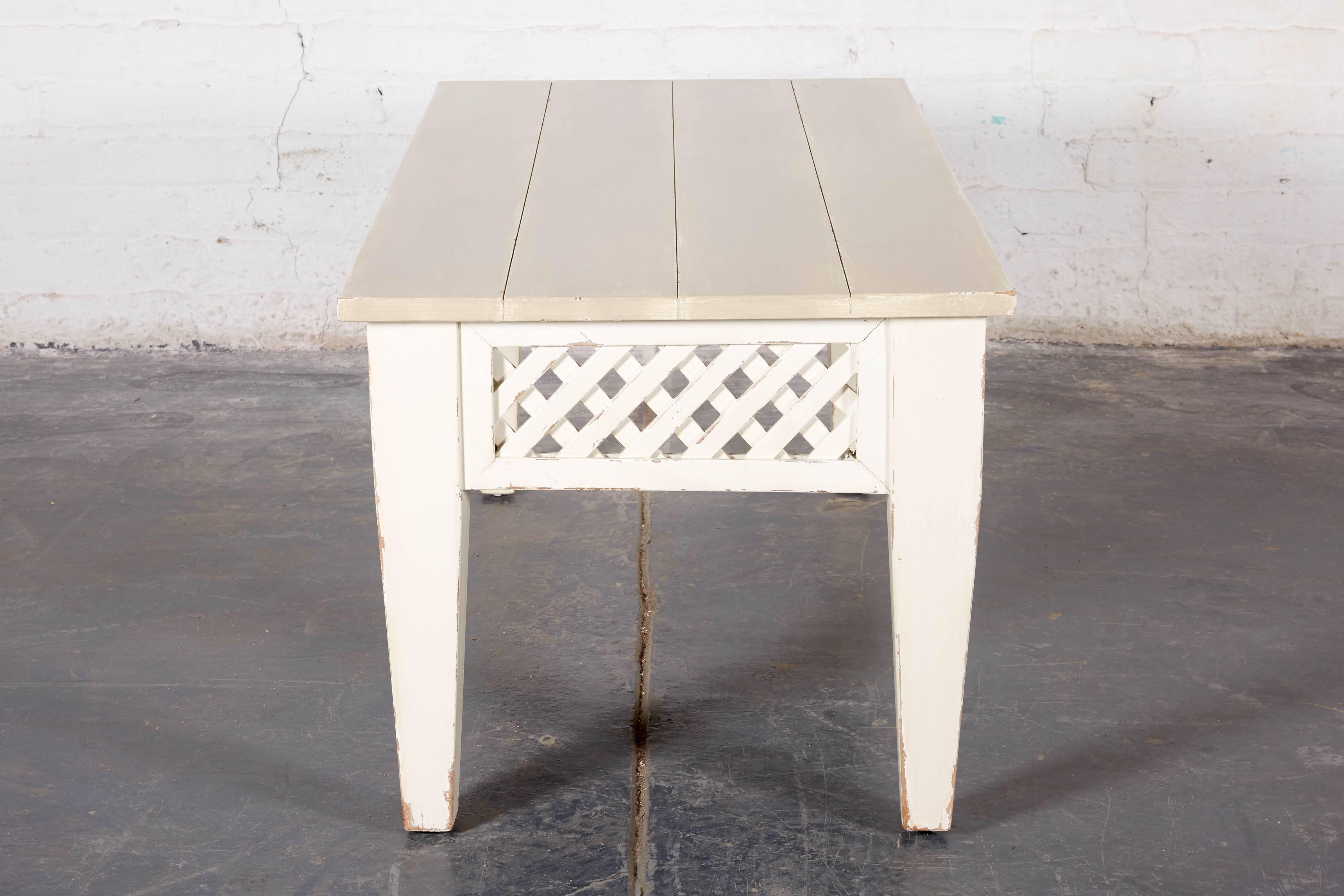 Contemporary French Antiqued Gray and White Painted Coffee Table