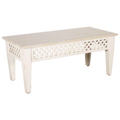 French Antiqued Gray and White Painted Coffee Table