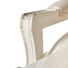 French Antiques Louis XV Design Wooden and Wicker Cane with Beige Fabric Bergere