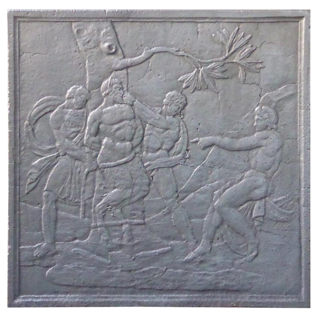 Französischer Kaminschirm „Apollo und Satyr Marsyas“ mit Kaminaufsatz / Rückstrahlung, 18.-19. Jahrhundert im Angebot