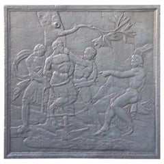 Französischer Kaminschirm „Apollo und Satyr Marsyas“ mit Kaminaufsatz / Rückstrahlung, 18.-19. Jahrhundert