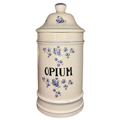 Antique Big French Apothecary Jar Opium 19th Porcelain Limoges Drug Cocain Psychedelic