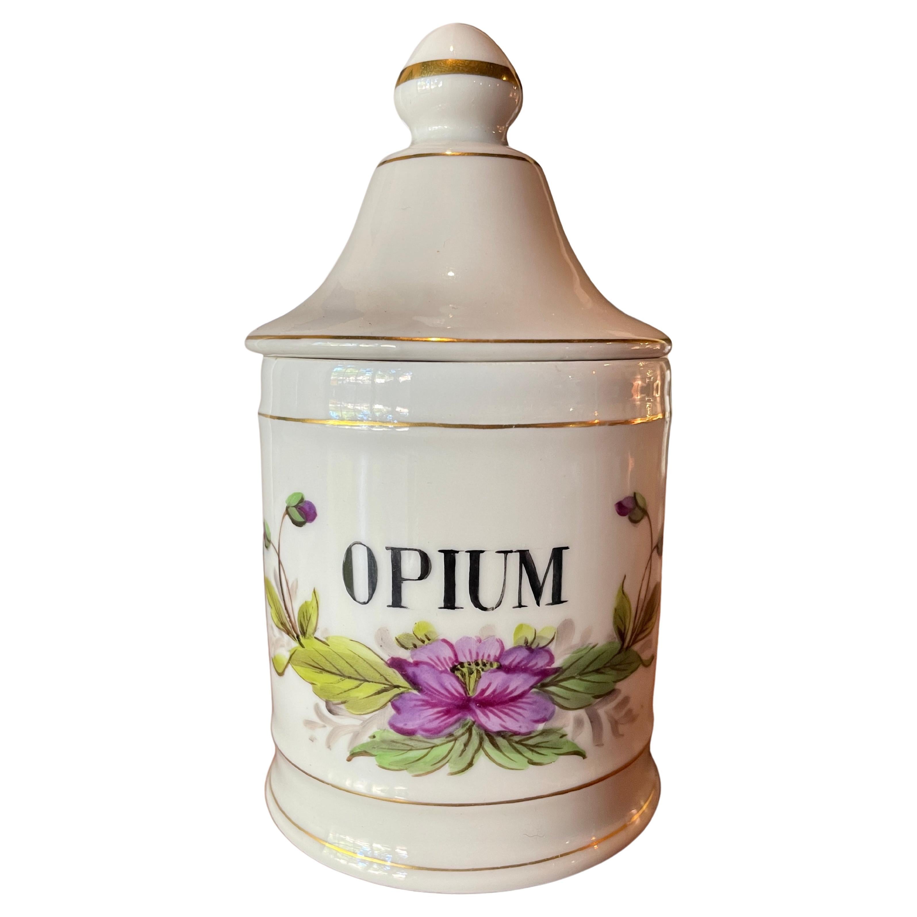 French Apothecary Jar Opium 19th Porcelain Limoges Drug Cocain Psychedelic