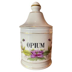 French Apothecary Jar Opium 19th Porcelain Limoges Drug Cocain Psychedelic