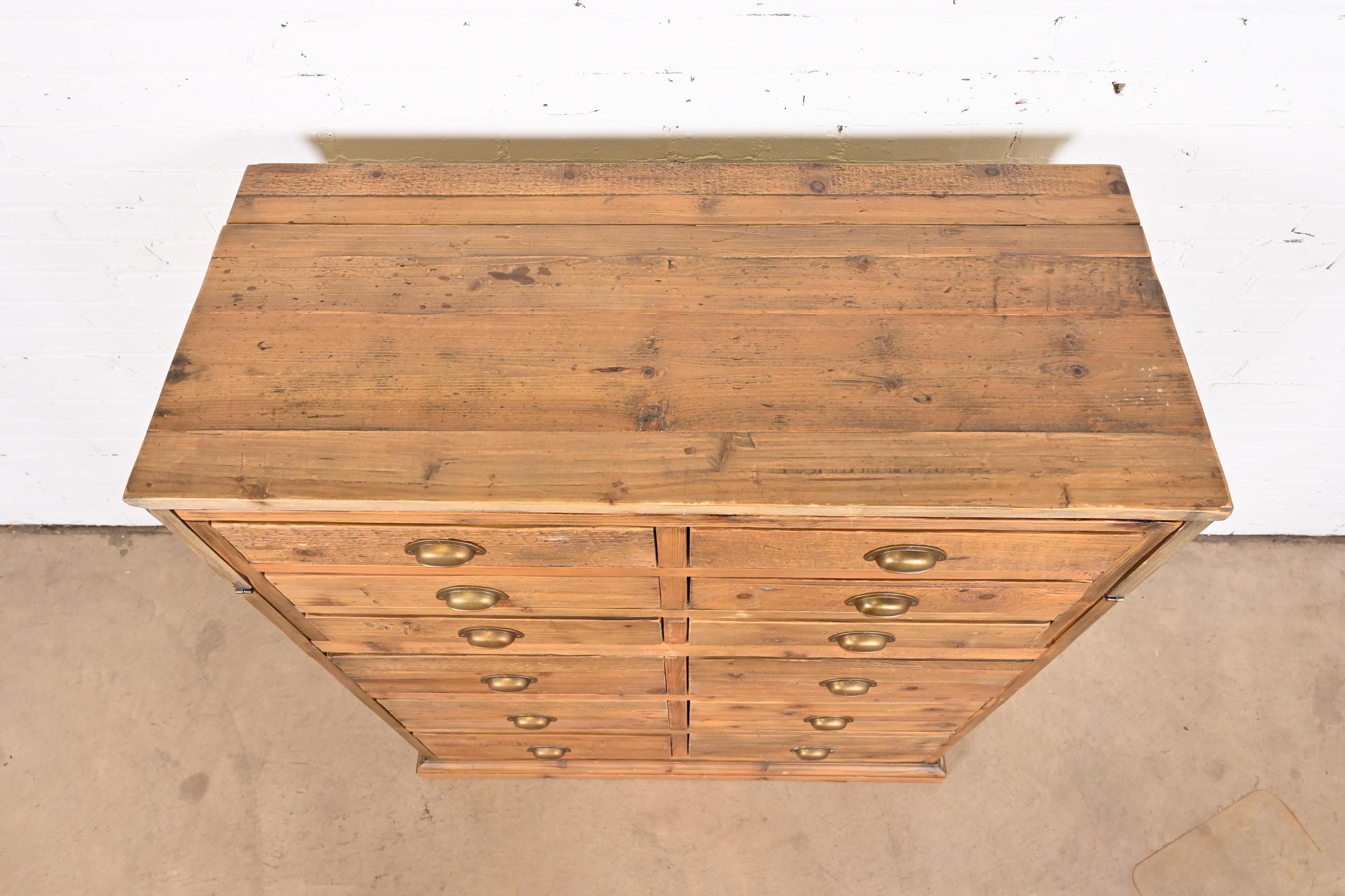 French Apothecary Style Rustic Pine Twelve-Drawer Chest of Drawers For Sale 5