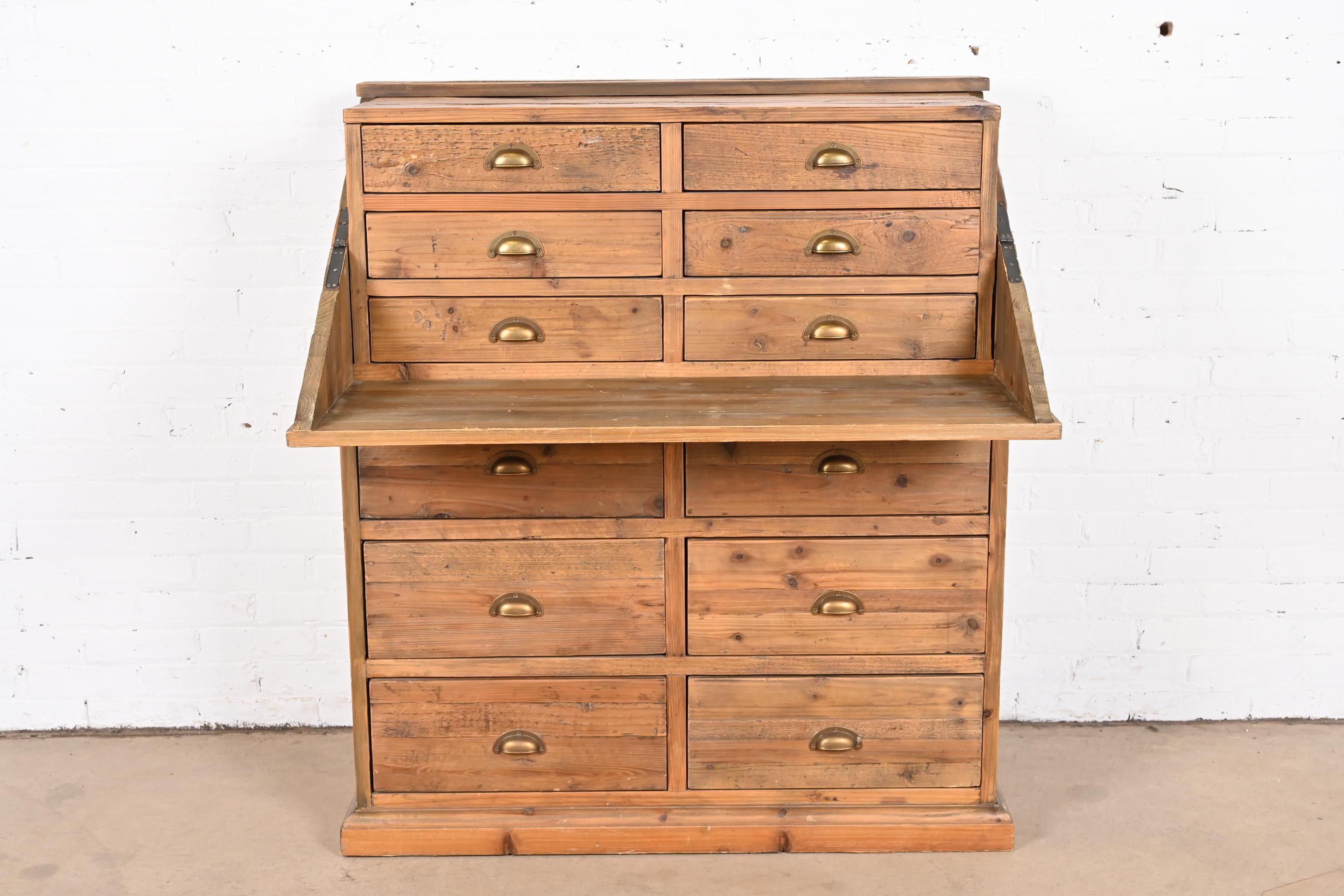 French Apothecary Style Rustic Pine Twelve-Drawer Chest of Drawers For Sale 2
