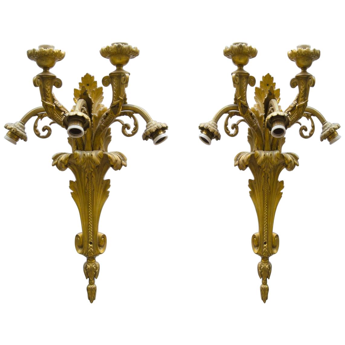 French appliques (pair) bronze gilded in the style of Louis xv For Sale