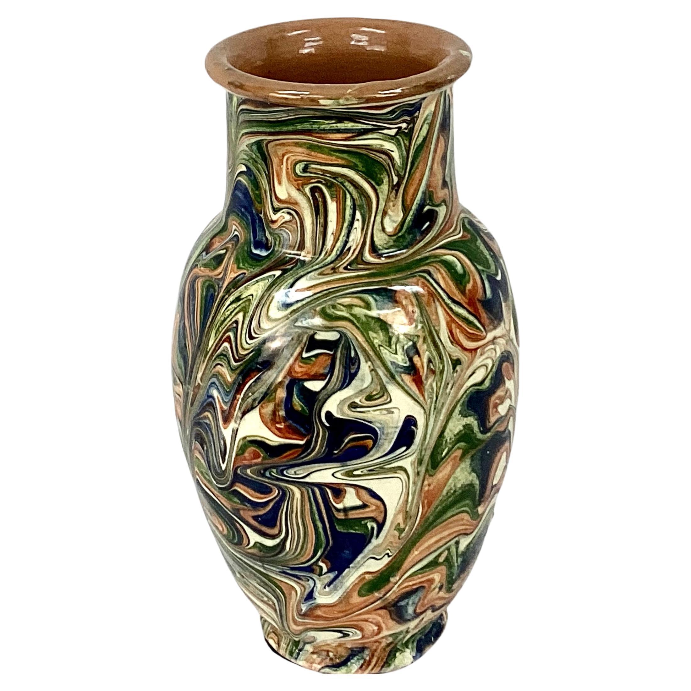 Stunning Aptware vase is hand shaped in marble clay swirls following the traditional method of French Apt pottery. Vase is in beautifully burnt orange, cream and green colored marbleized pottery, inspired by the soils in Apt, a small town in France.