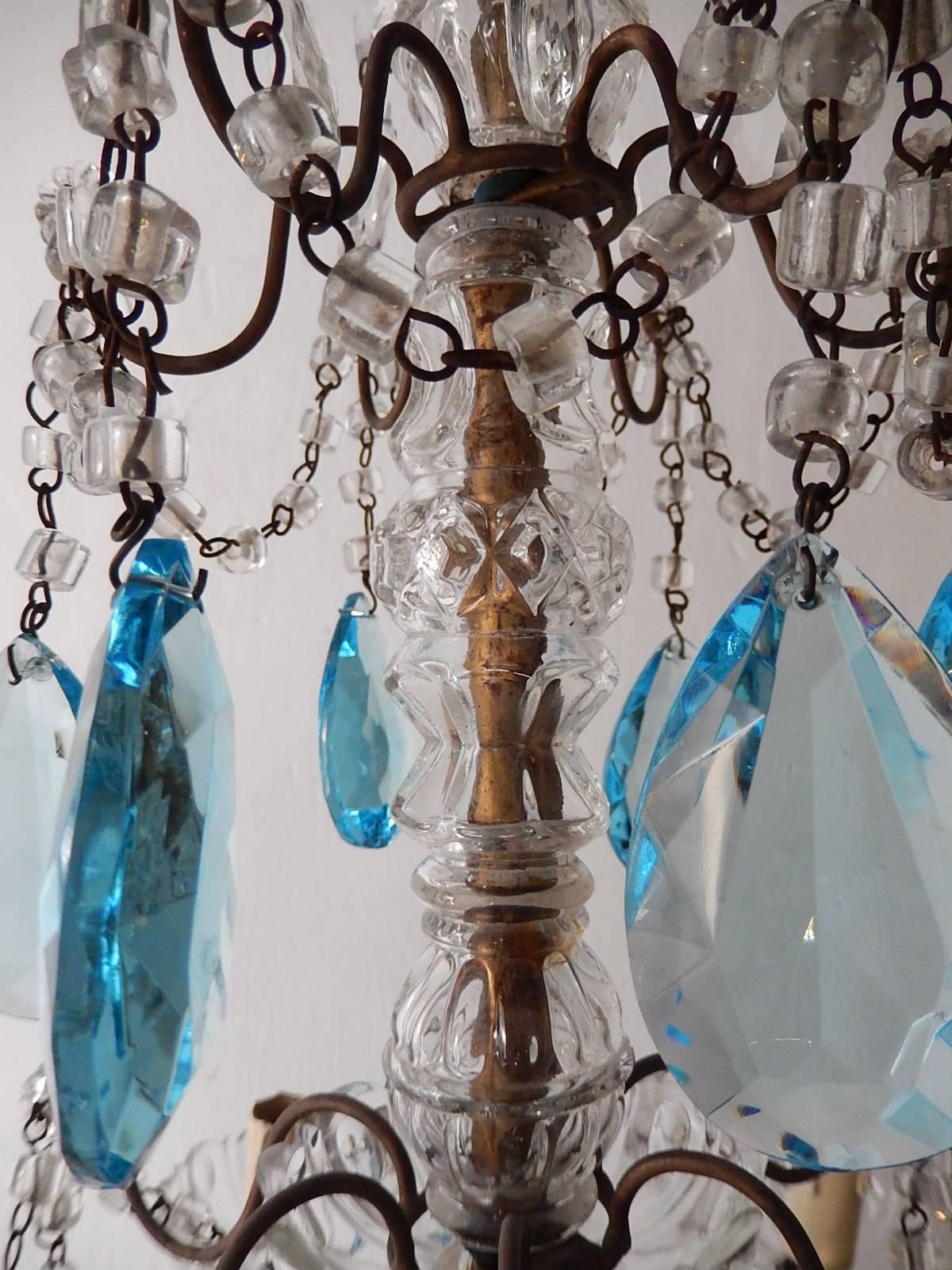 French Aqua Blue Crystal Prisms Murano Glass Chandelier, circa 1920 5