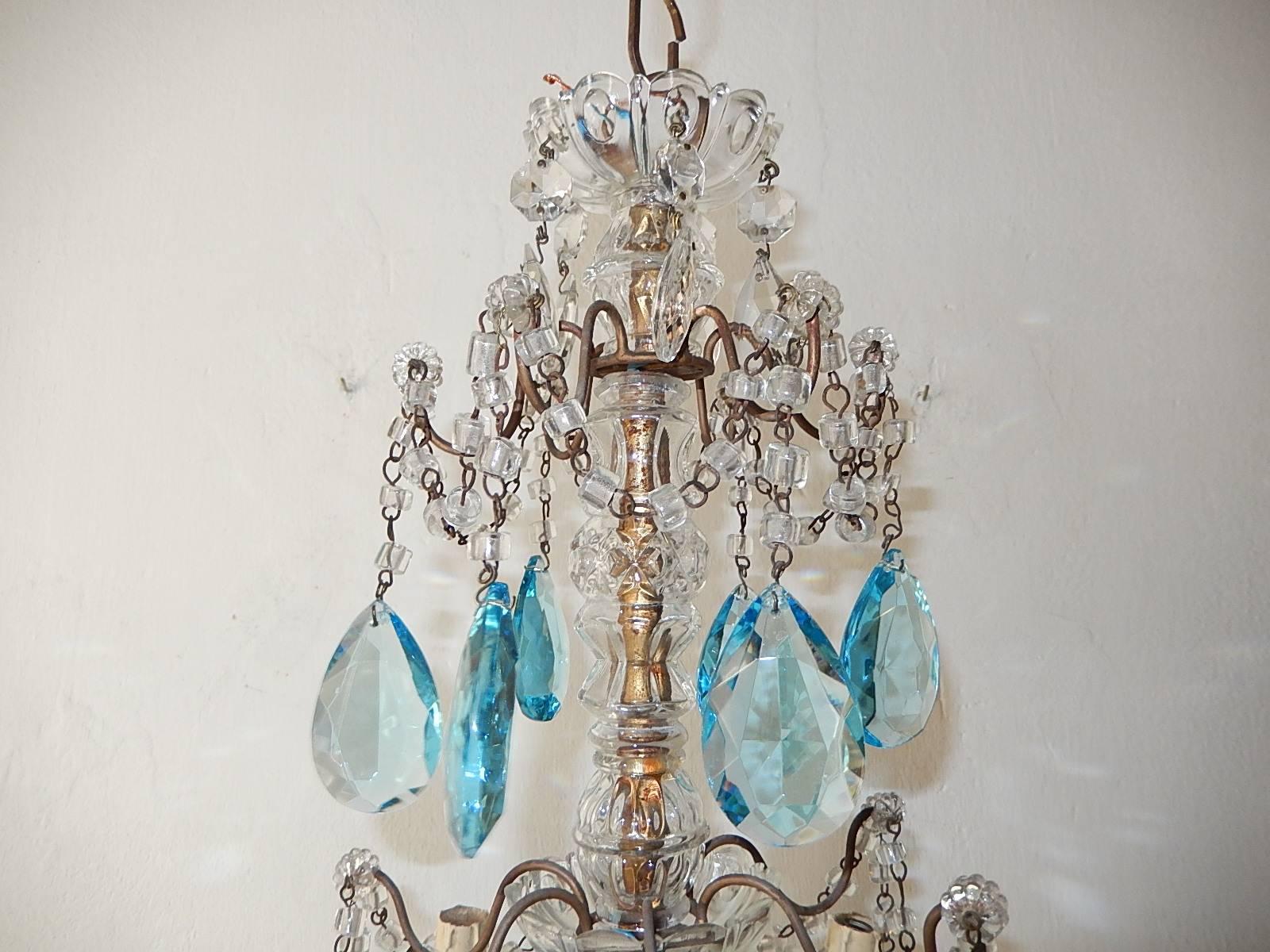 French Aqua Blue Crystal Prisms Murano Glass Chandelier, circa 1920 In Excellent Condition In Modena (MO), Modena (Mo)