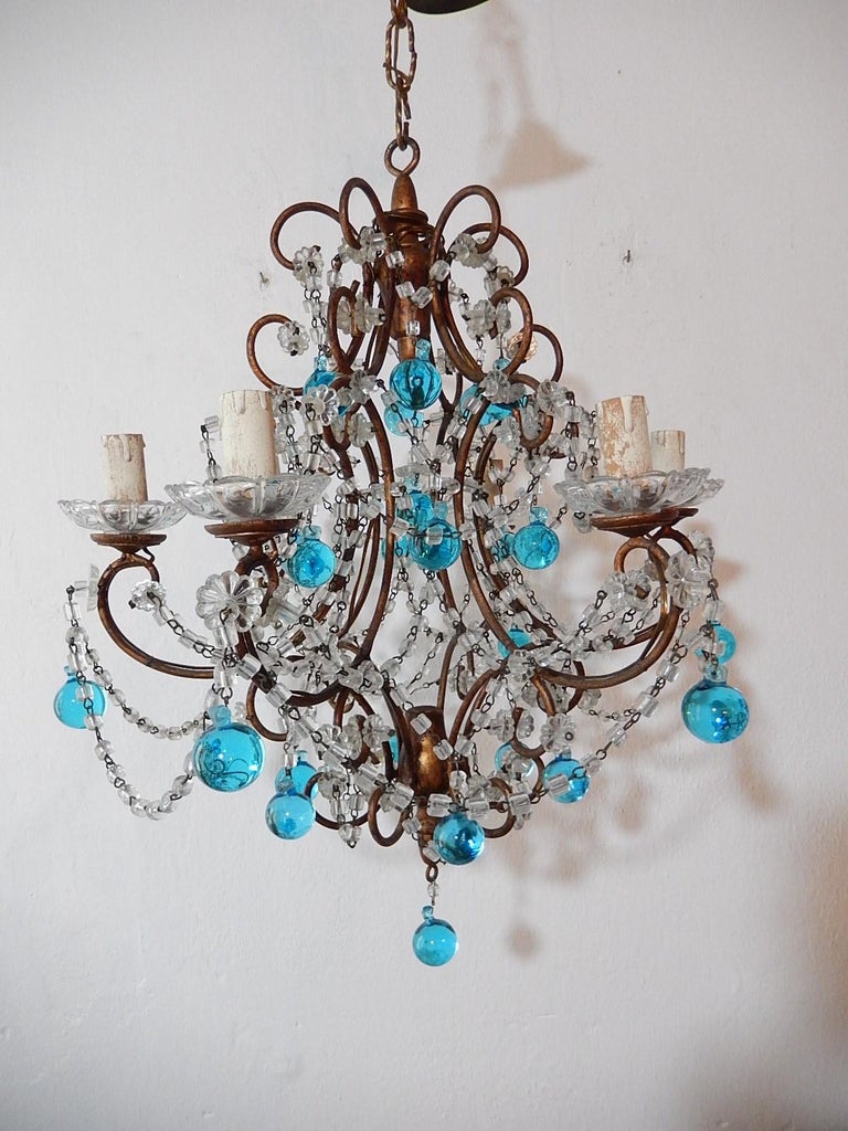 French Aqua Blue Murano Drops Crystal Chandelier, circa 1920 For Sale ...