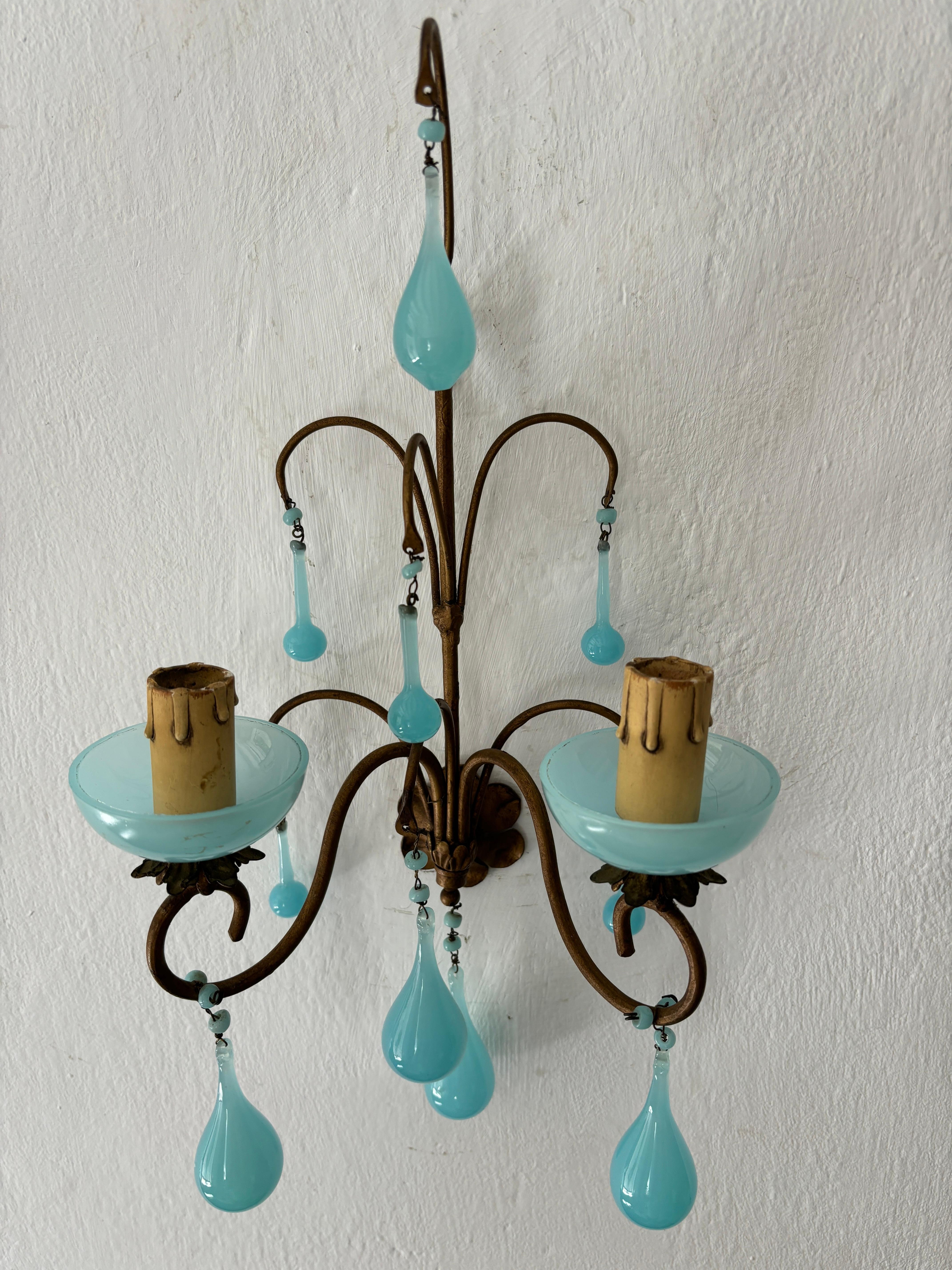 Vetro di Murano French Opaline Blu Acqua Gocce Bobeches  A.I.C. in vendita