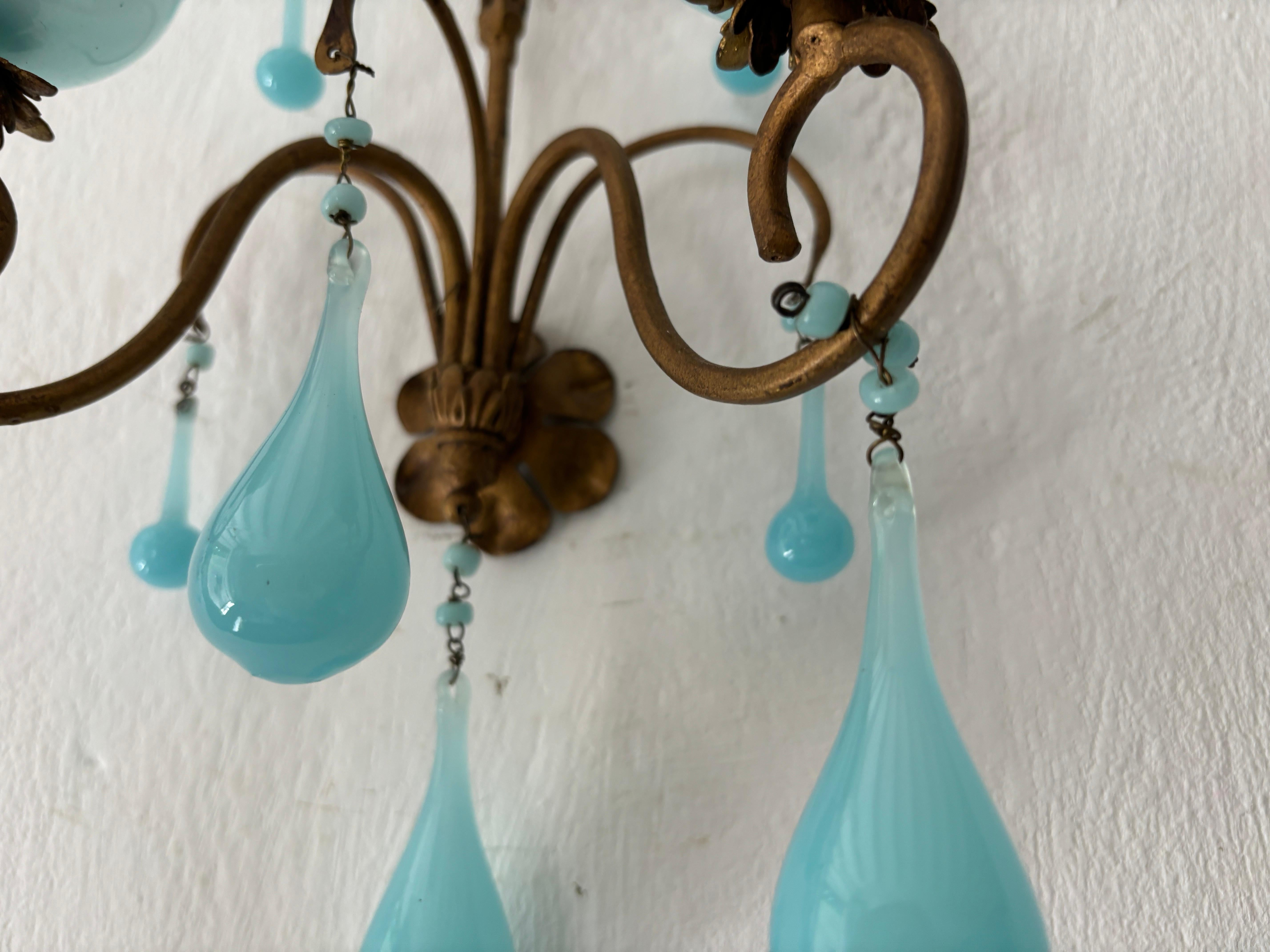 French Opaline Blu Acqua Gocce Bobeches  A.I.C. in vendita 1