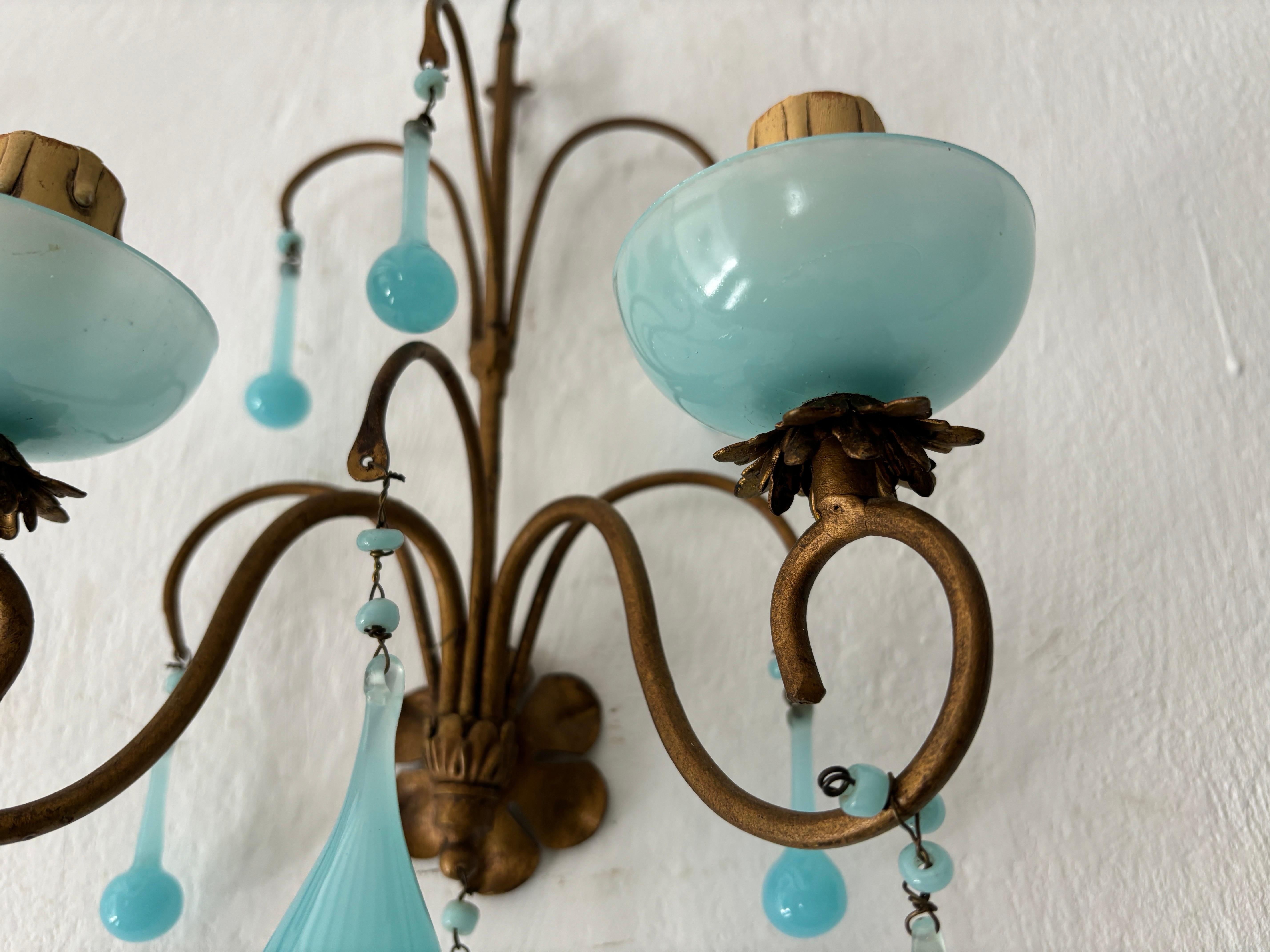 French Opaline Blu Acqua Gocce Bobeches  A.I.C. in vendita 2