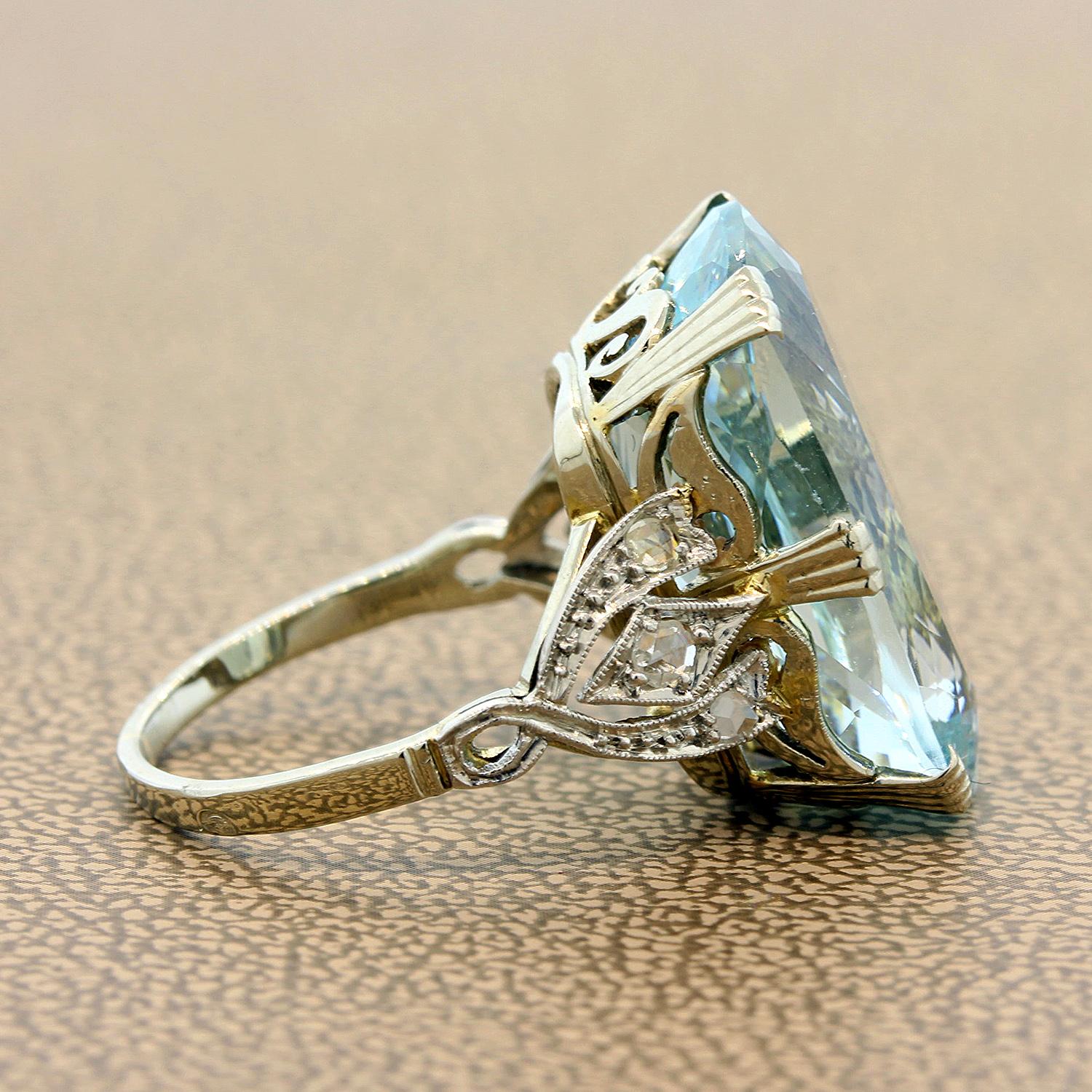 Renaissance Revival French Aquamarine Diamond Gold Ring