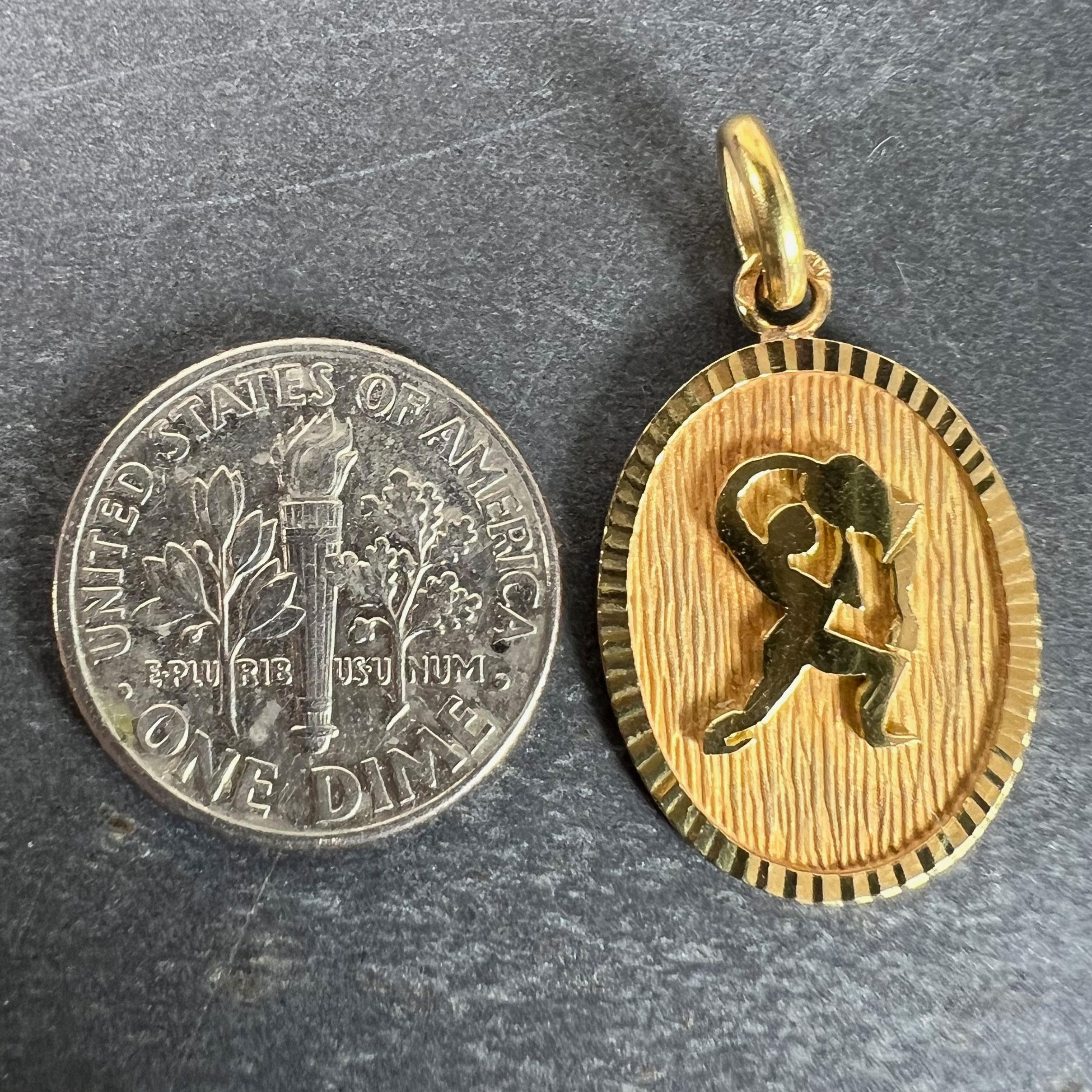 Pendentif médaille à breloques en or jaune 18K signe du Verseau Zodiac en vente 6