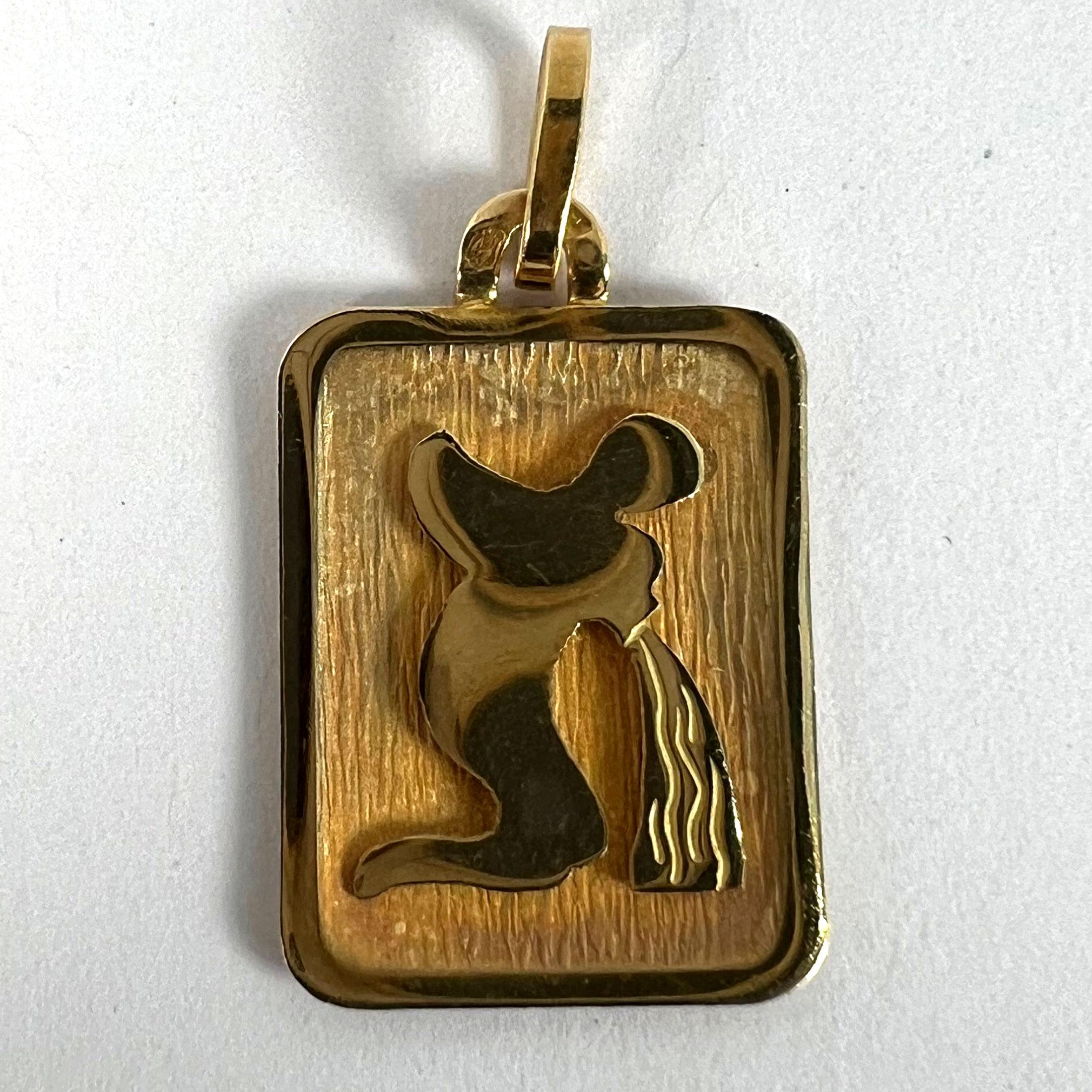Ciondolo a forma di medaglia con charme in oro giallo 18 carati con segno zodiacale Acquario francese in vendita 6