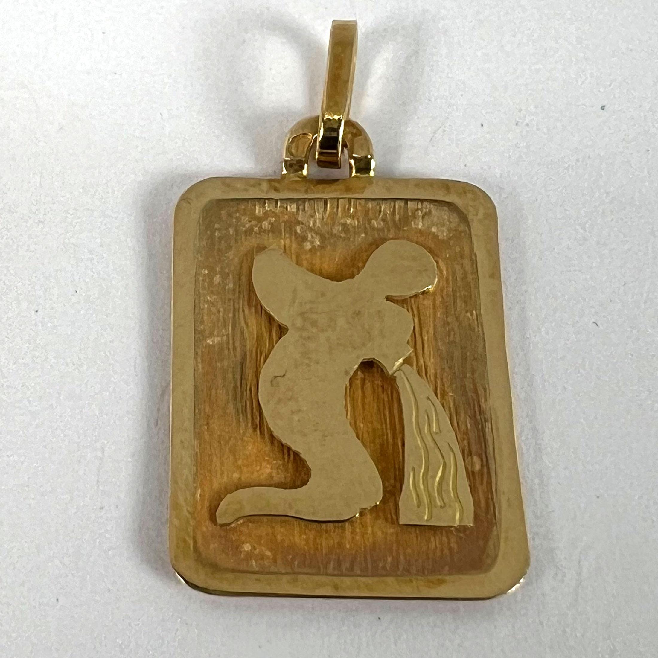 Ciondolo a forma di medaglia con charme in oro giallo 18 carati con segno zodiacale Acquario francese in vendita 7