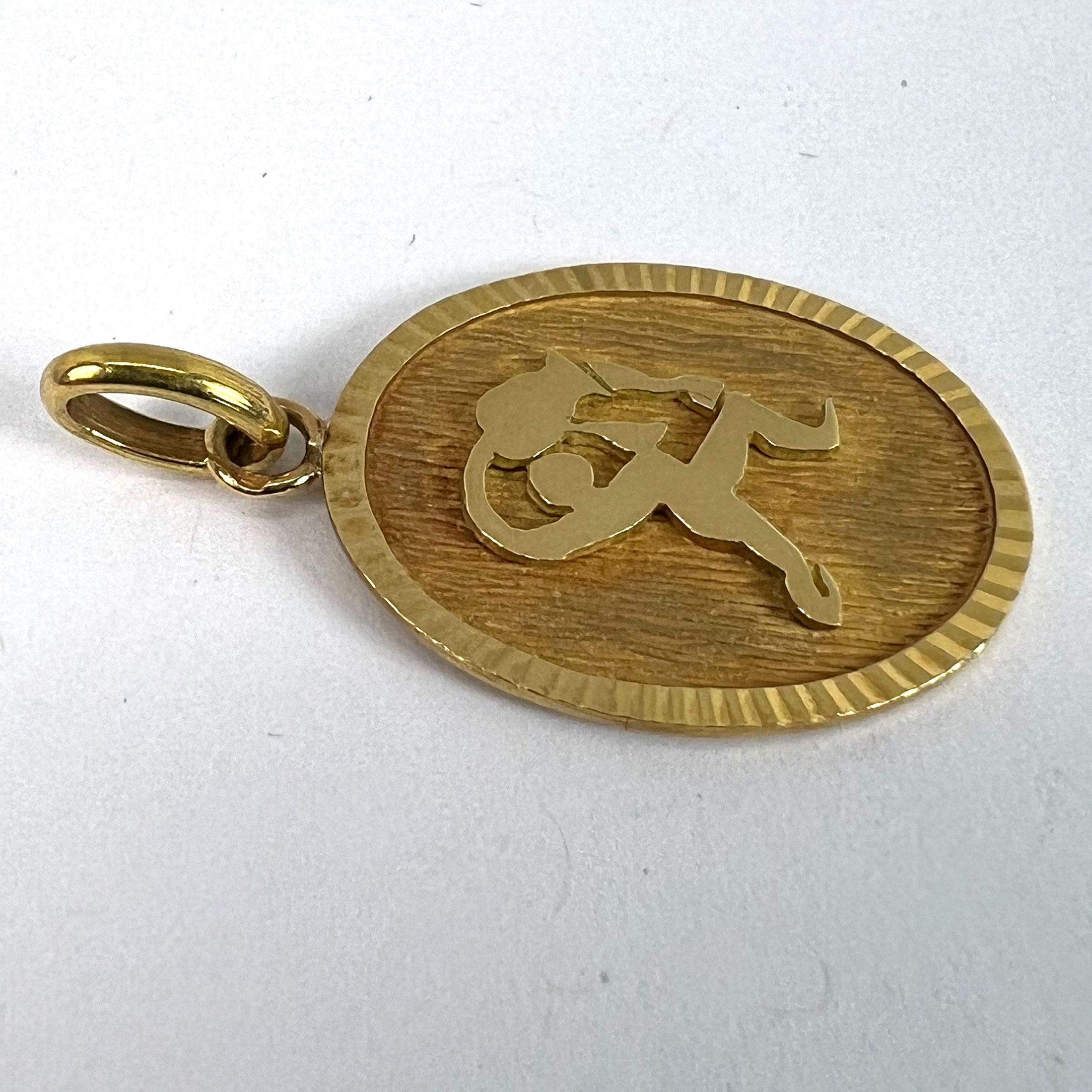 Pendentif médaille à breloques en or jaune 18K signe du Verseau Zodiac en vente 10