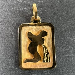 French Aquarius Starsign Zodiac 18K Yellow Gold Charm Medal Pendant
