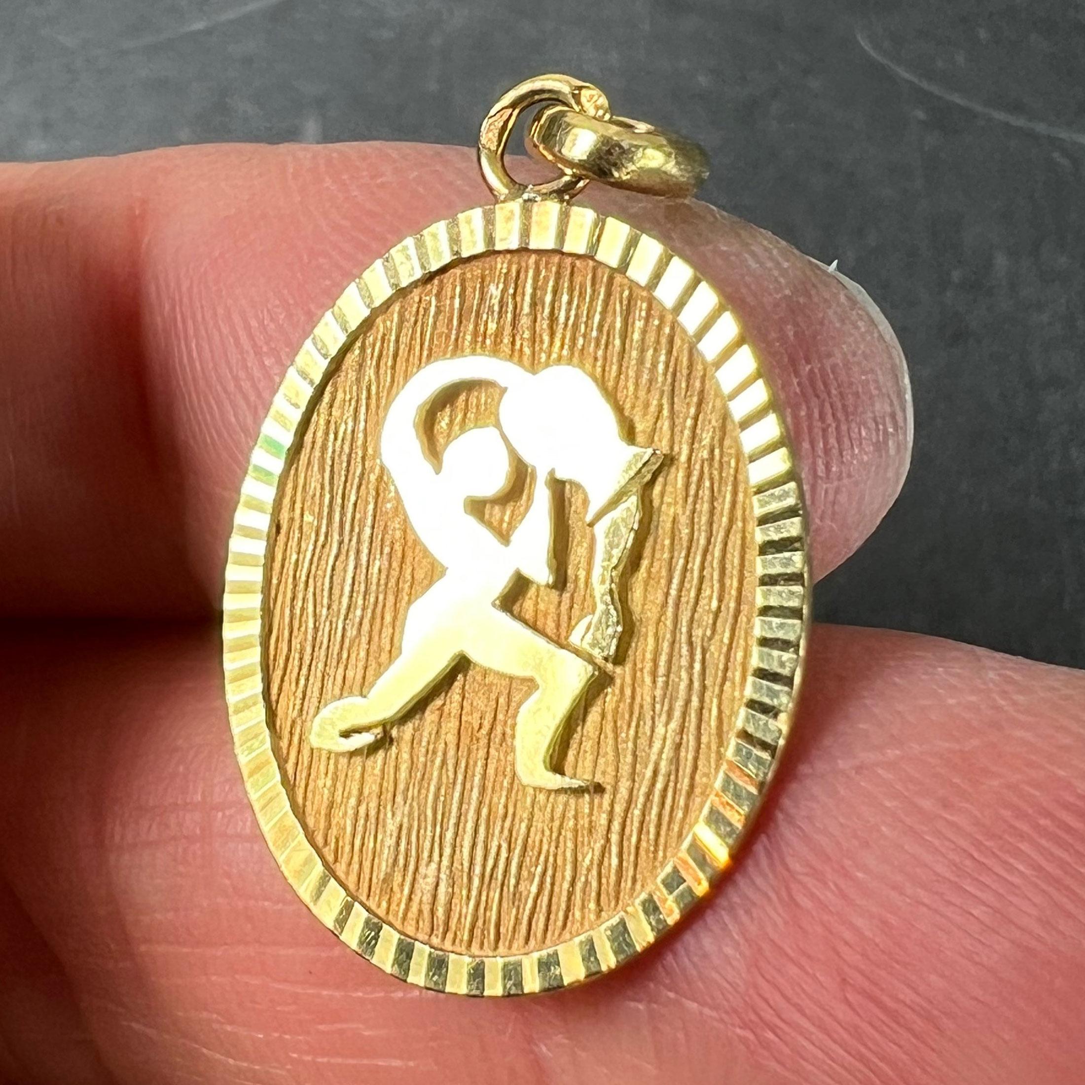 Pendentif médaille à breloques en or jaune 18K signe du Verseau Zodiac en vente 2