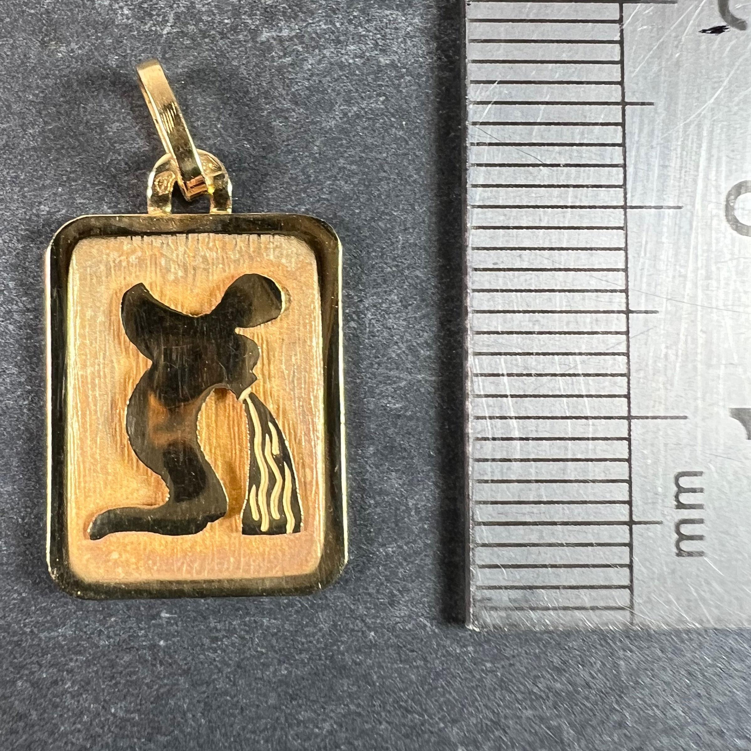 Ciondolo a forma di medaglia con charme in oro giallo 18 carati con segno zodiacale Acquario francese in vendita 4