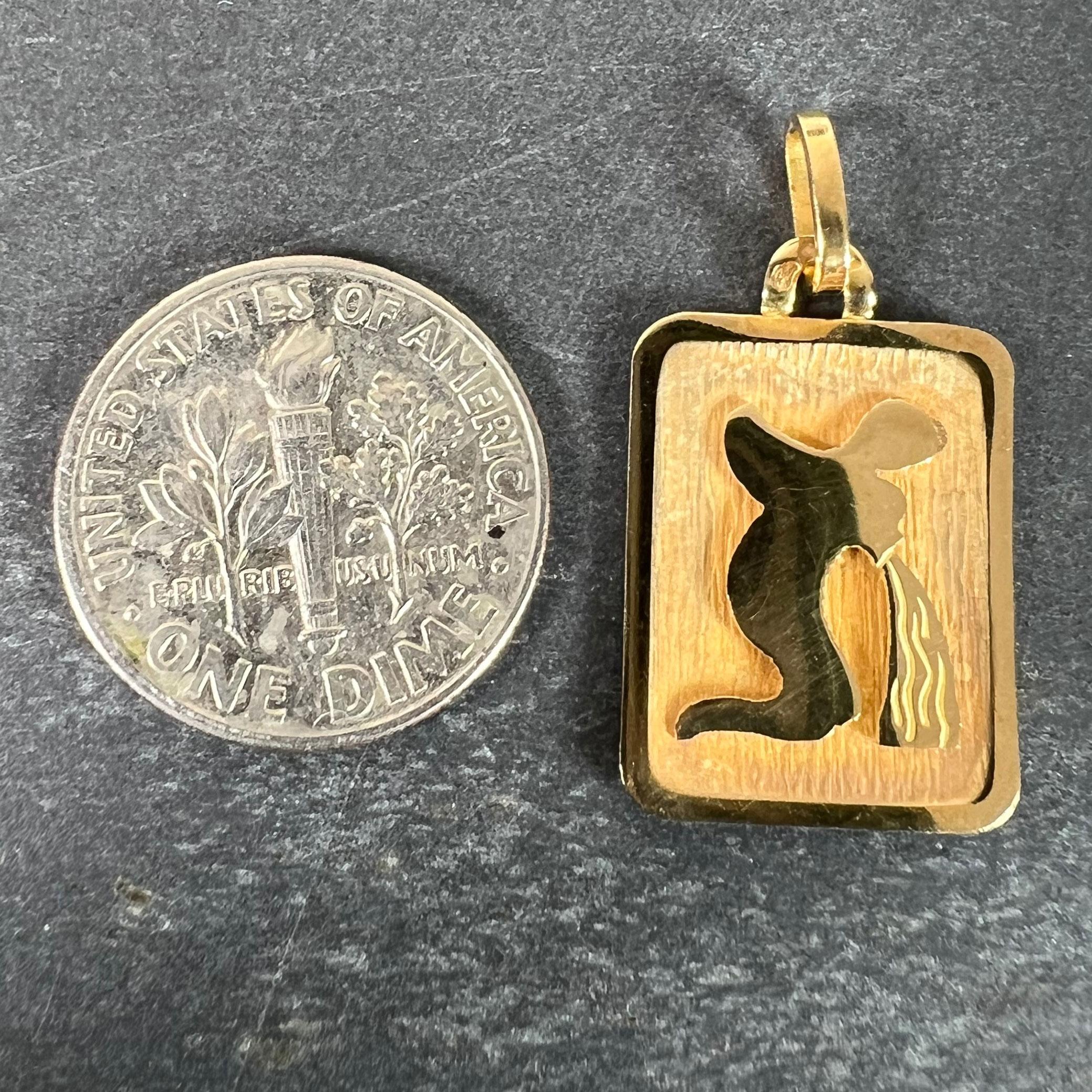 Ciondolo a forma di medaglia con charme in oro giallo 18 carati con segno zodiacale Acquario francese in vendita 5