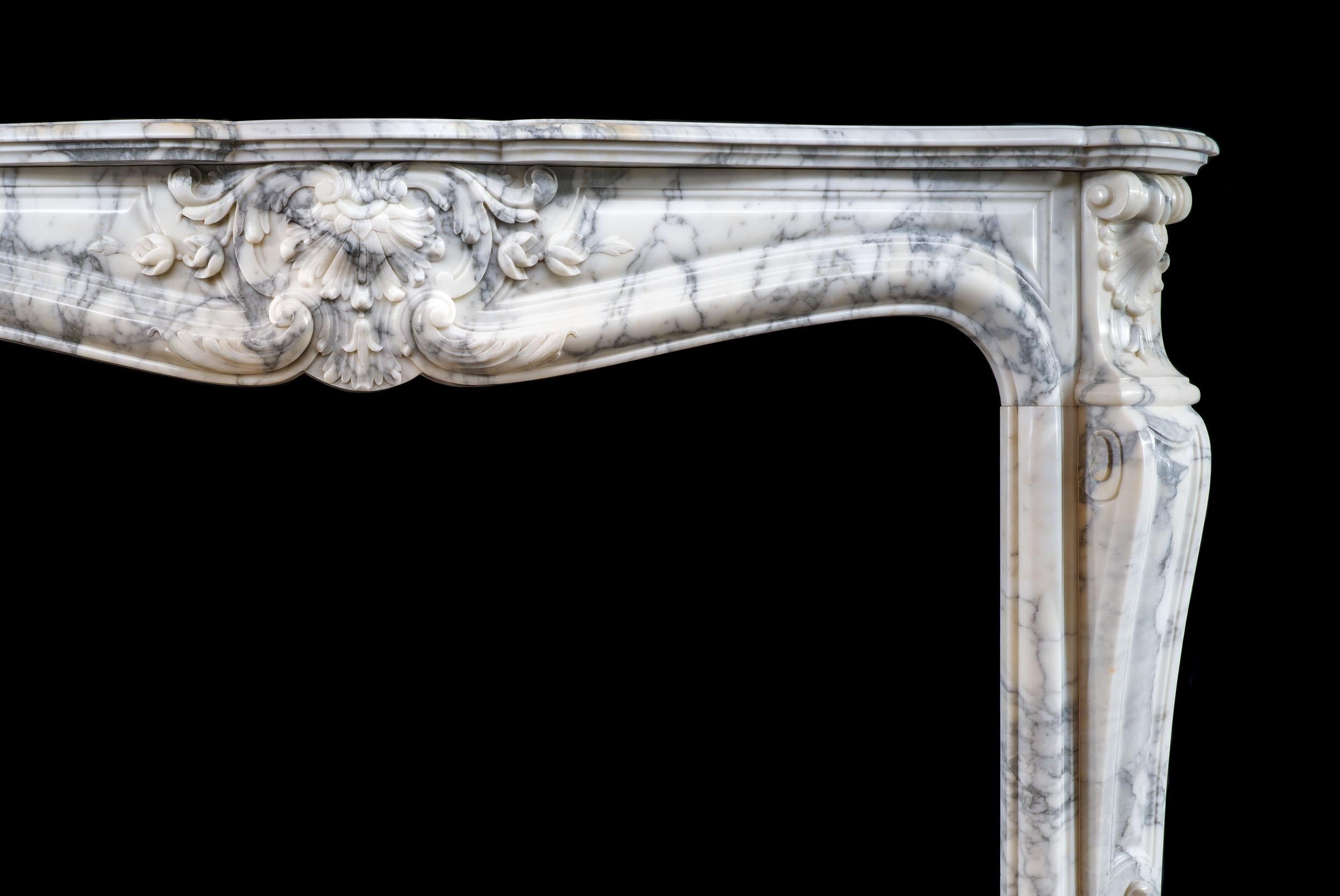 French Arabescato Marble Rococo Fireplace For Sale 1