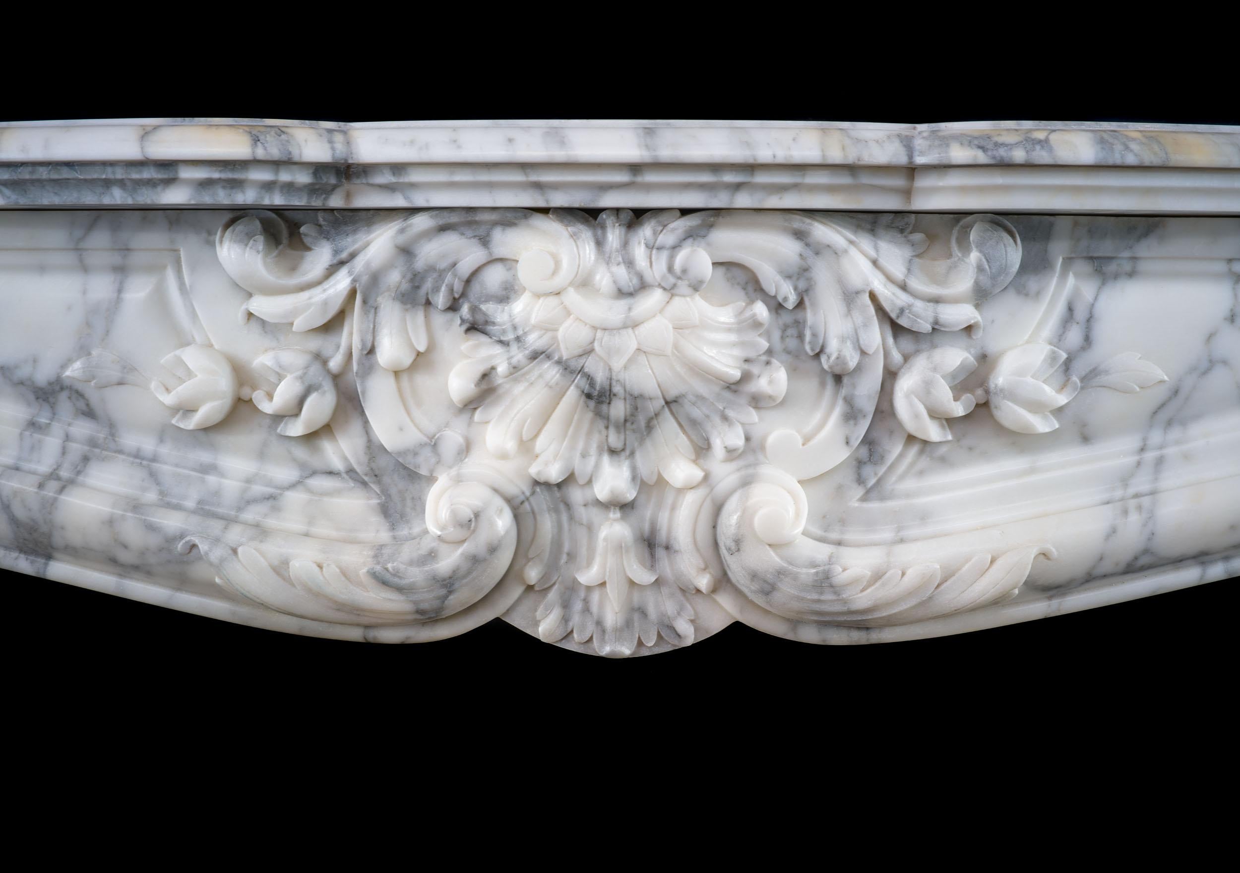 French Arabescato Marble Rococo Fireplace For Sale 2