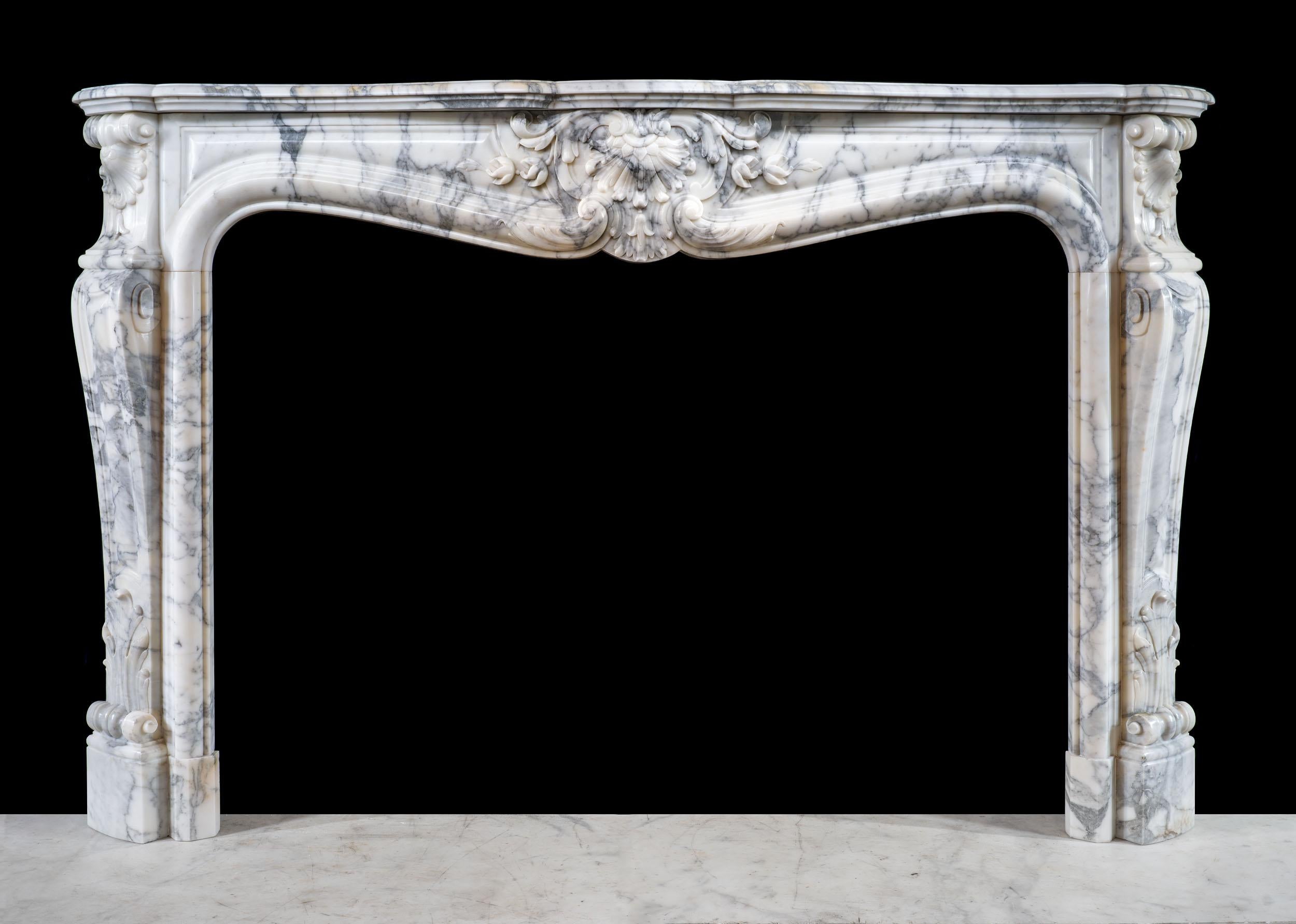 French Arabescato Marble Rococo Fireplace For Sale 3