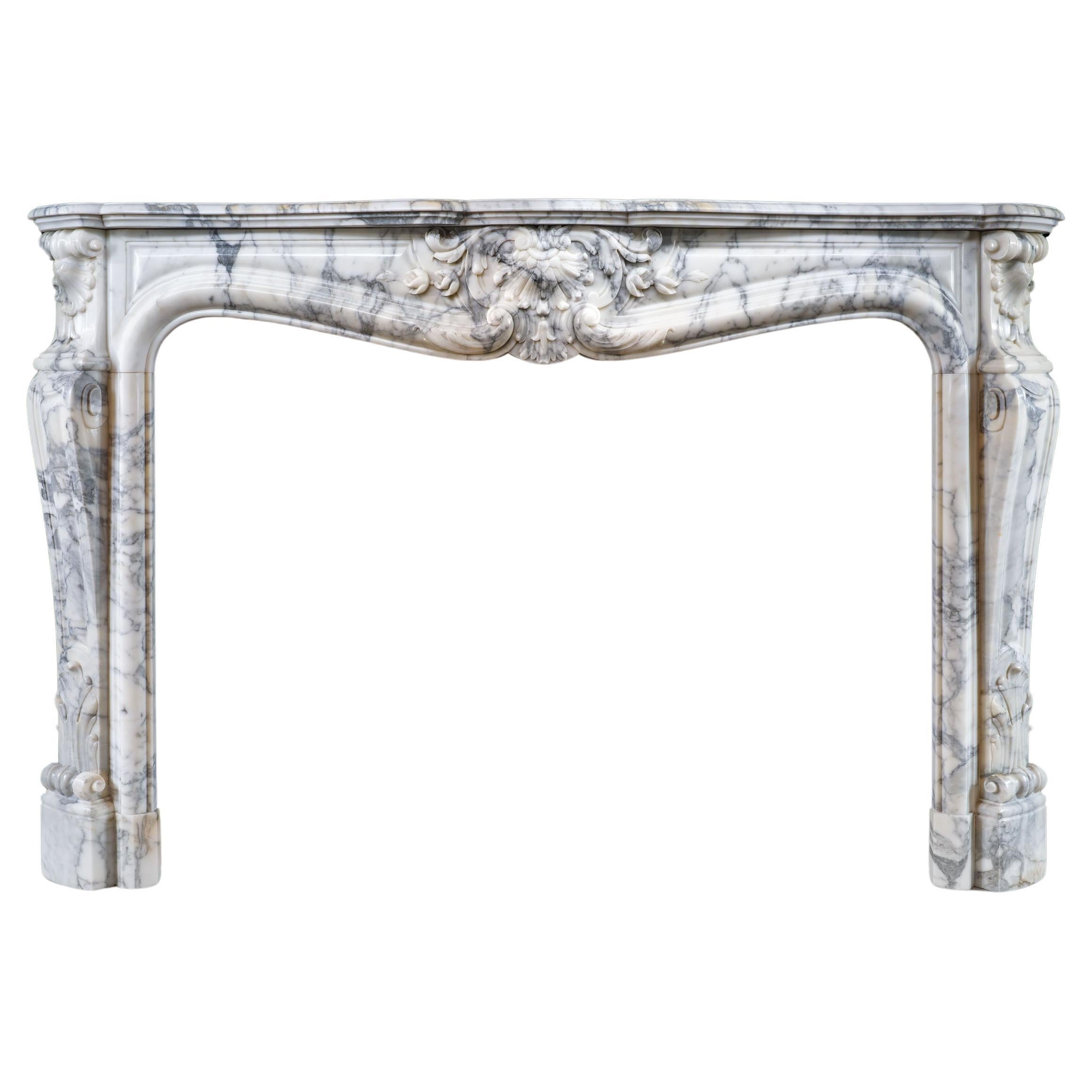 French Arabescato Marble Rococo Fireplace For Sale