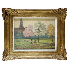Paysage de port français aux couleurs douces avec cadre doré