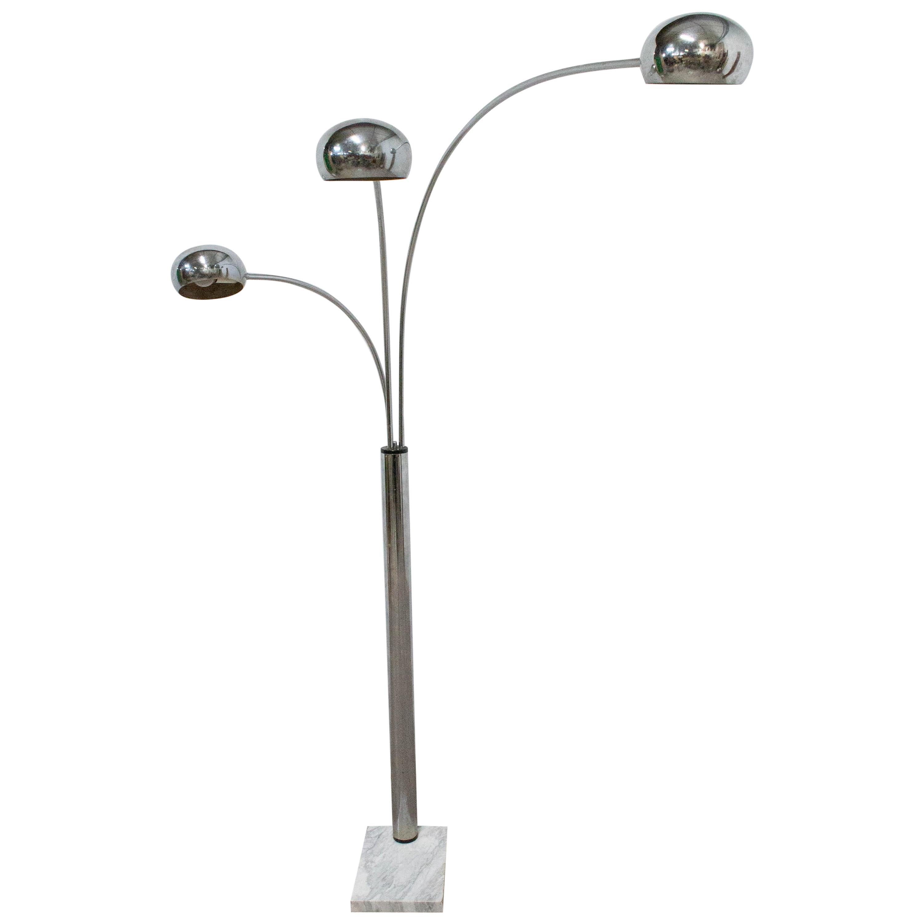 French Arc Floor Lamp in Chrome and Marble style Christian Koban, circa 1970 For Sale