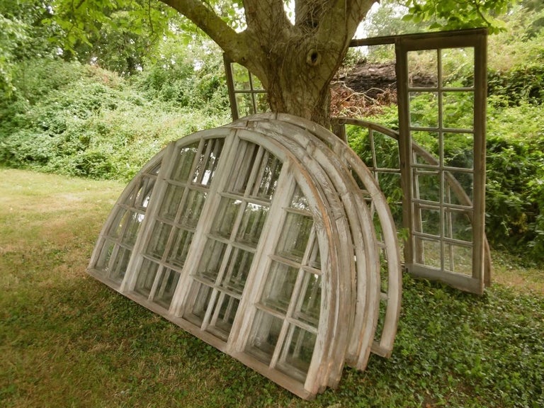 Rare Set of 6 Burgundy Abbey Cloister Double Window Doors, France 19th