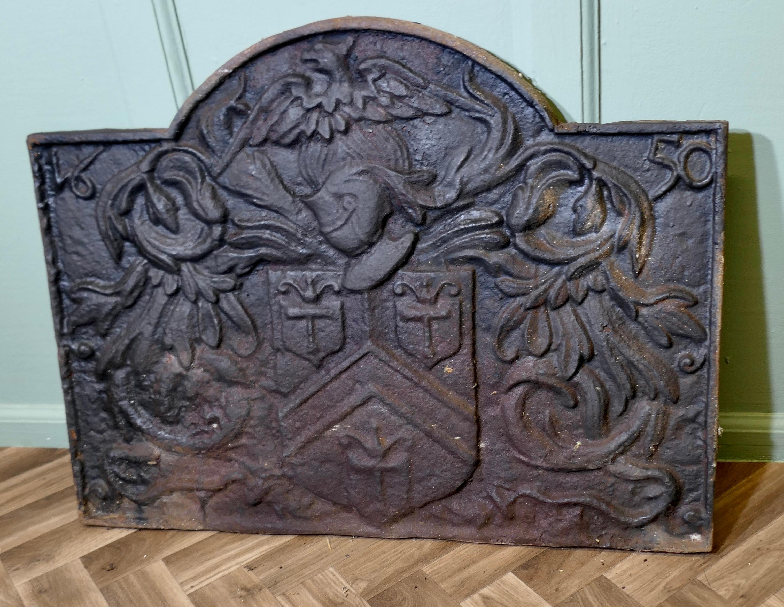 French Arch Top Fire Back. Armour and Eagle For Sale 2