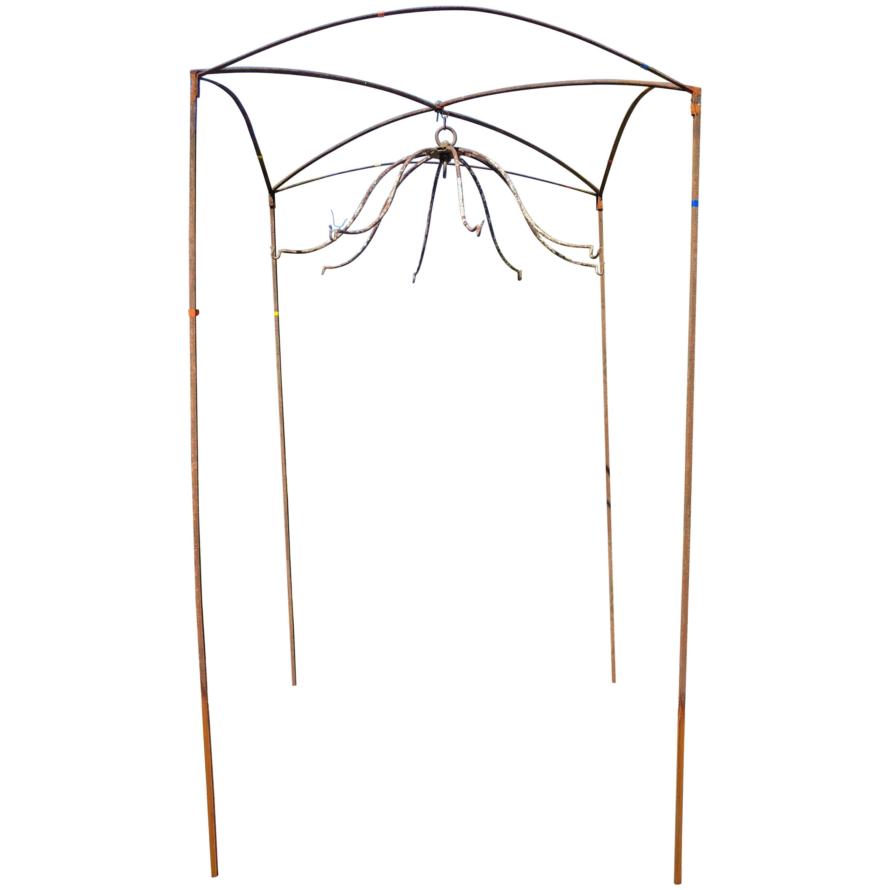 French Arch-Top Square Arbor with Eight-Armed Plant Hanger