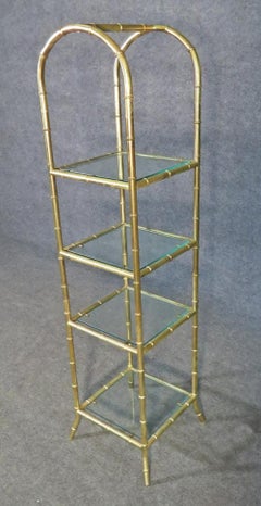 French Arched Bagues Style Petite Faux Bamboo Brass Etagere Shelf, Circa 1950s