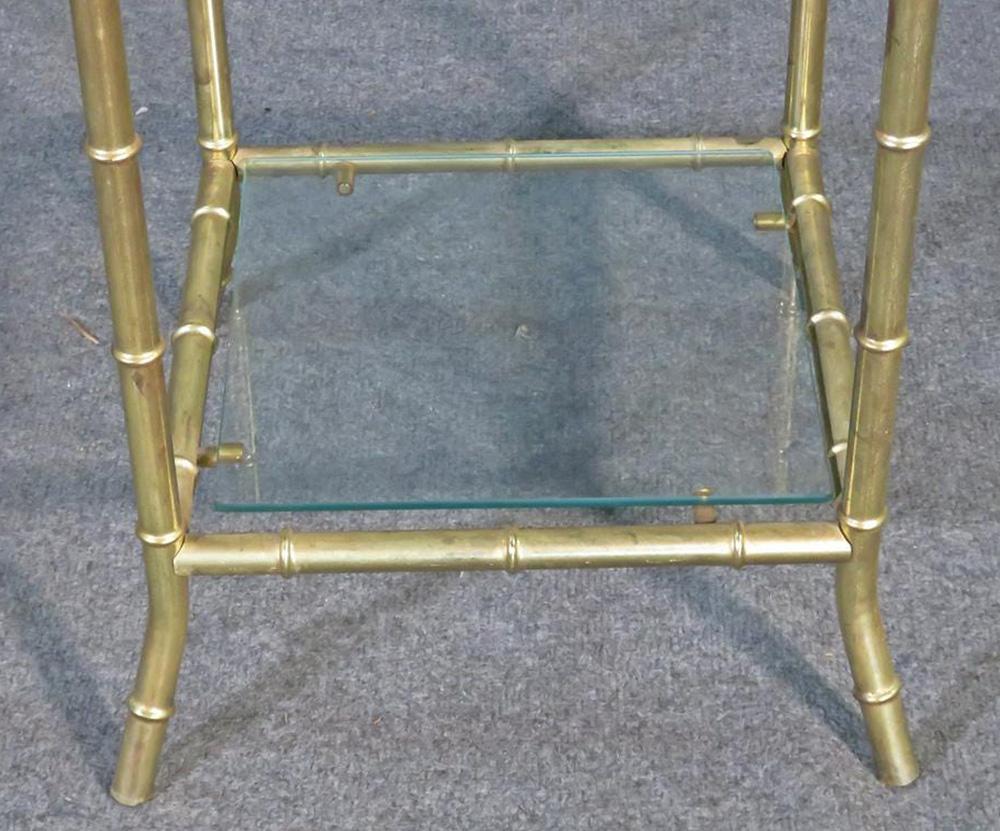 Mid-20th Century French Arched Bagues Style Petite Faux Bamboo Brass Etagere Shelf, Circa 1950s