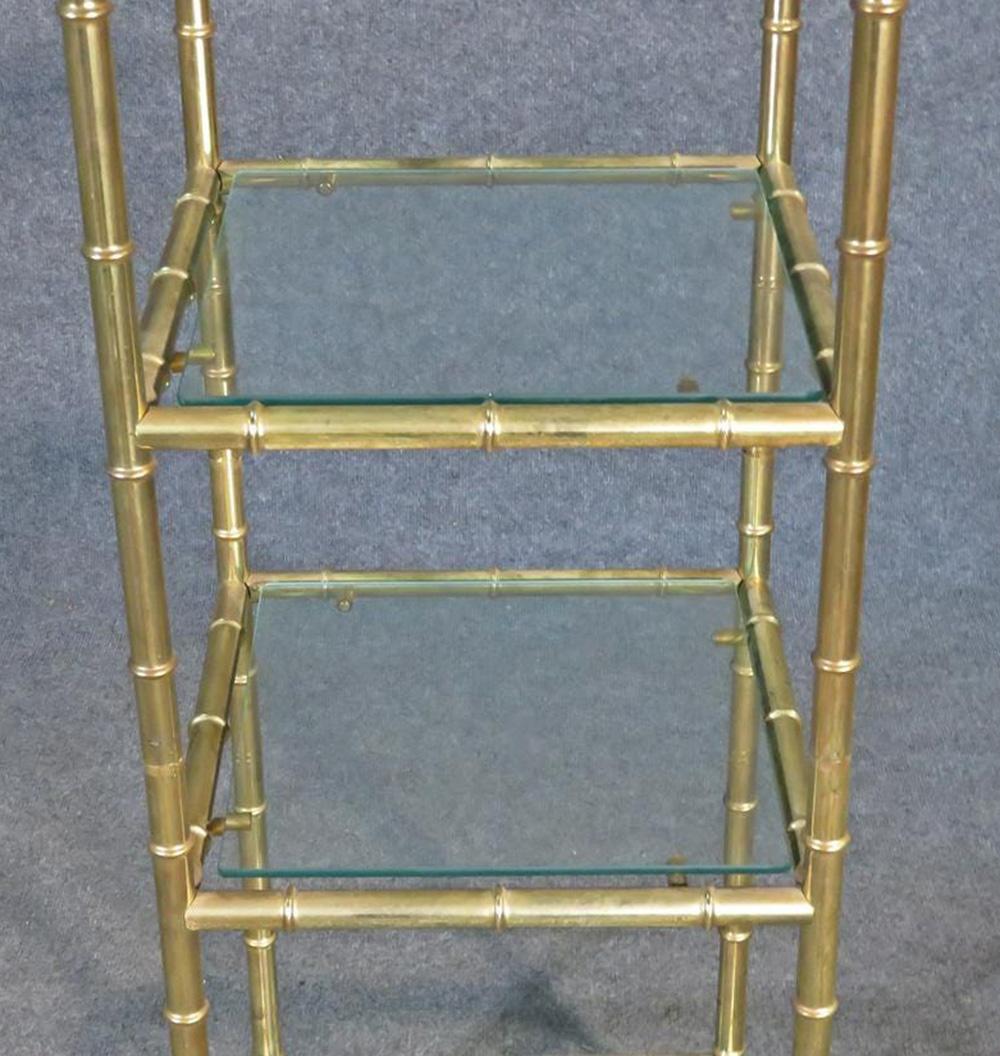 French Arched Bagues Style Petite Faux Bamboo Brass Etagere Shelf, Circa 1950s 1