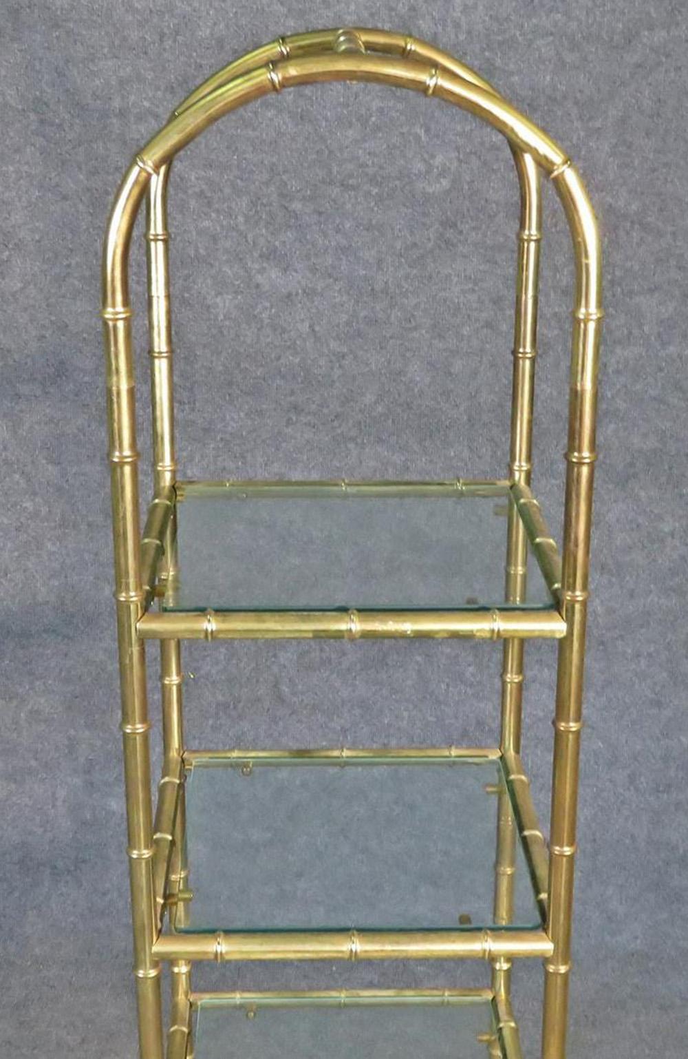 French Arched Bagues Style Petite Faux Bamboo Brass Etagere Shelf, Circa 1950s 2