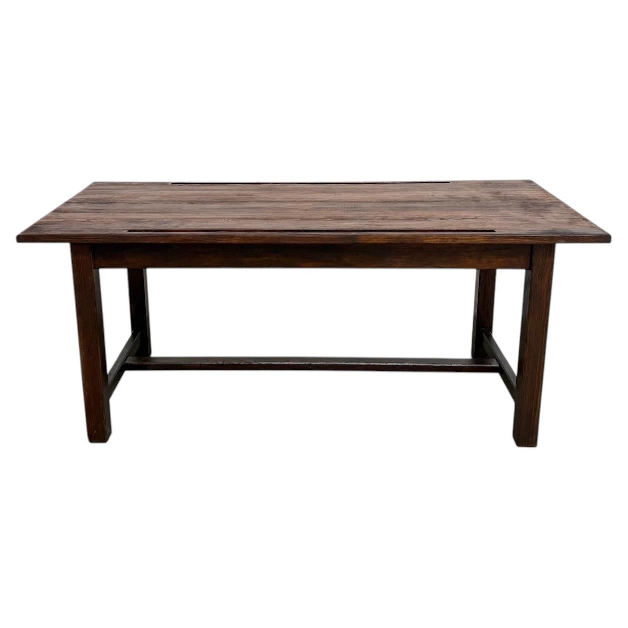 French architect worktop table in solid pine For Sale