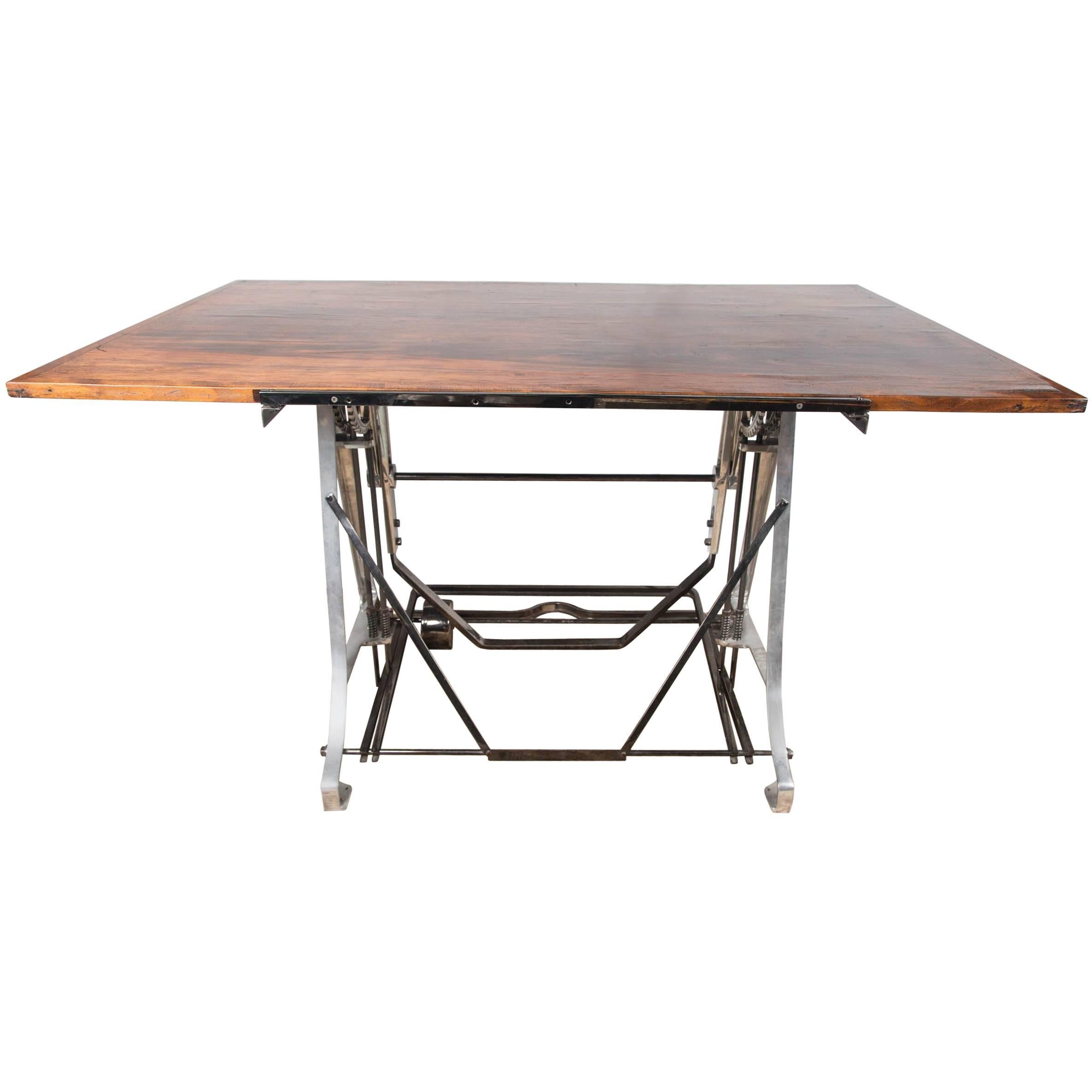 French Architect
s Drafting Table 1940 Nickeled Aluminum with Finished Wood Top