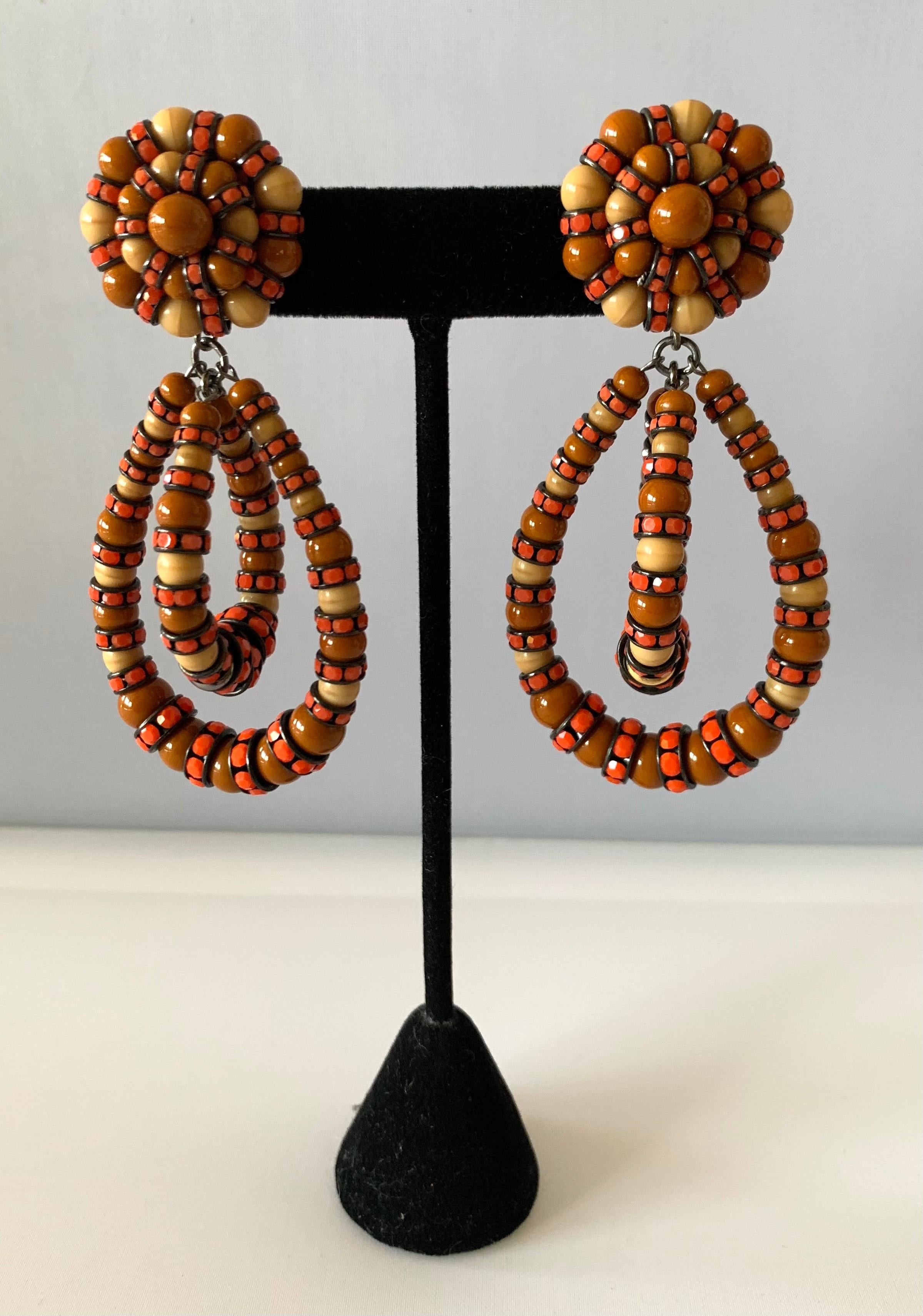 Contemporary  French Architectural Beaded Statement Earrings