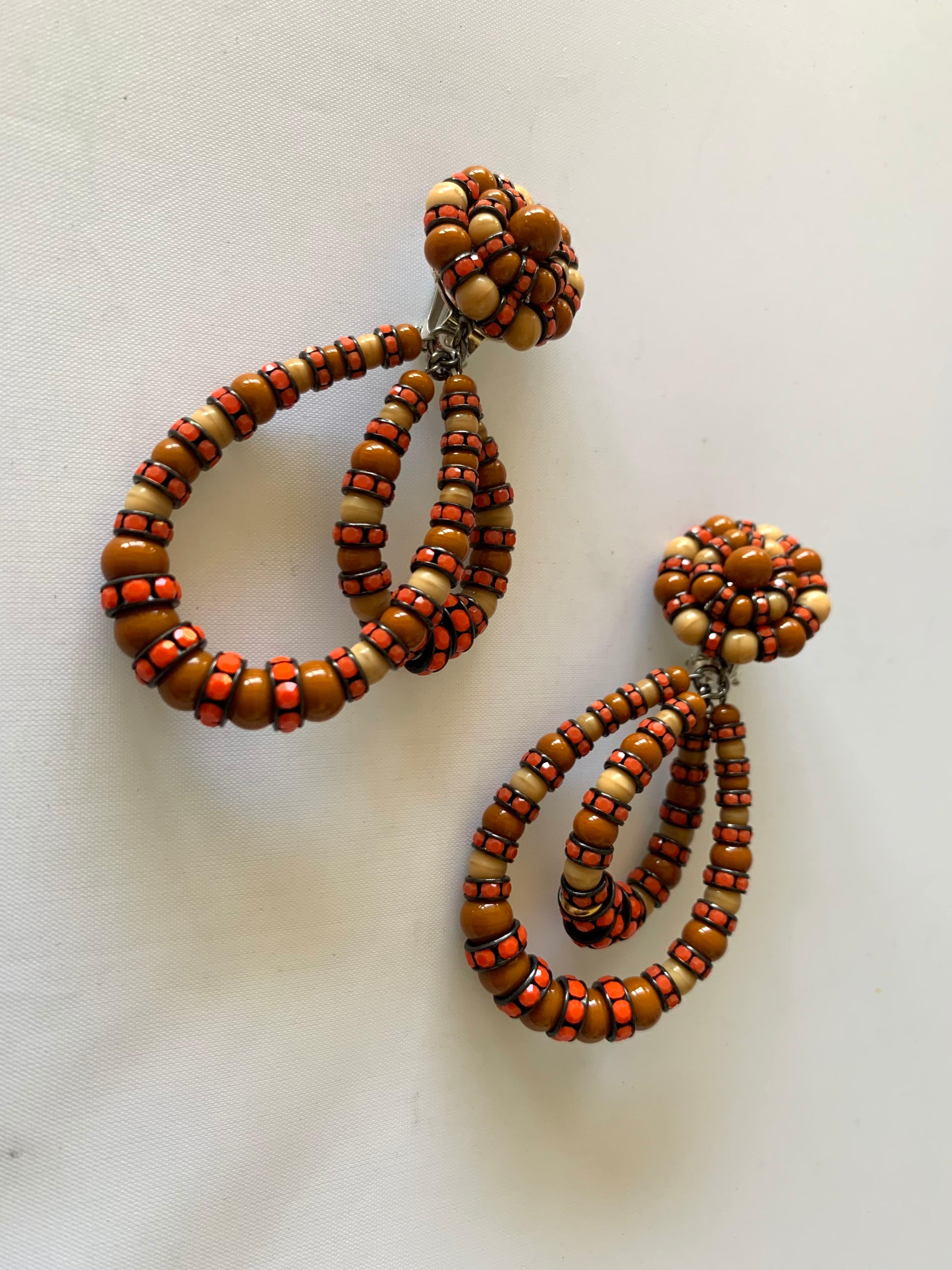  French Architectural Beaded Statement Earrings In Excellent Condition In Palm Springs, CA