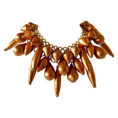 French  Architectural Bronze Pearl Statement Necklace