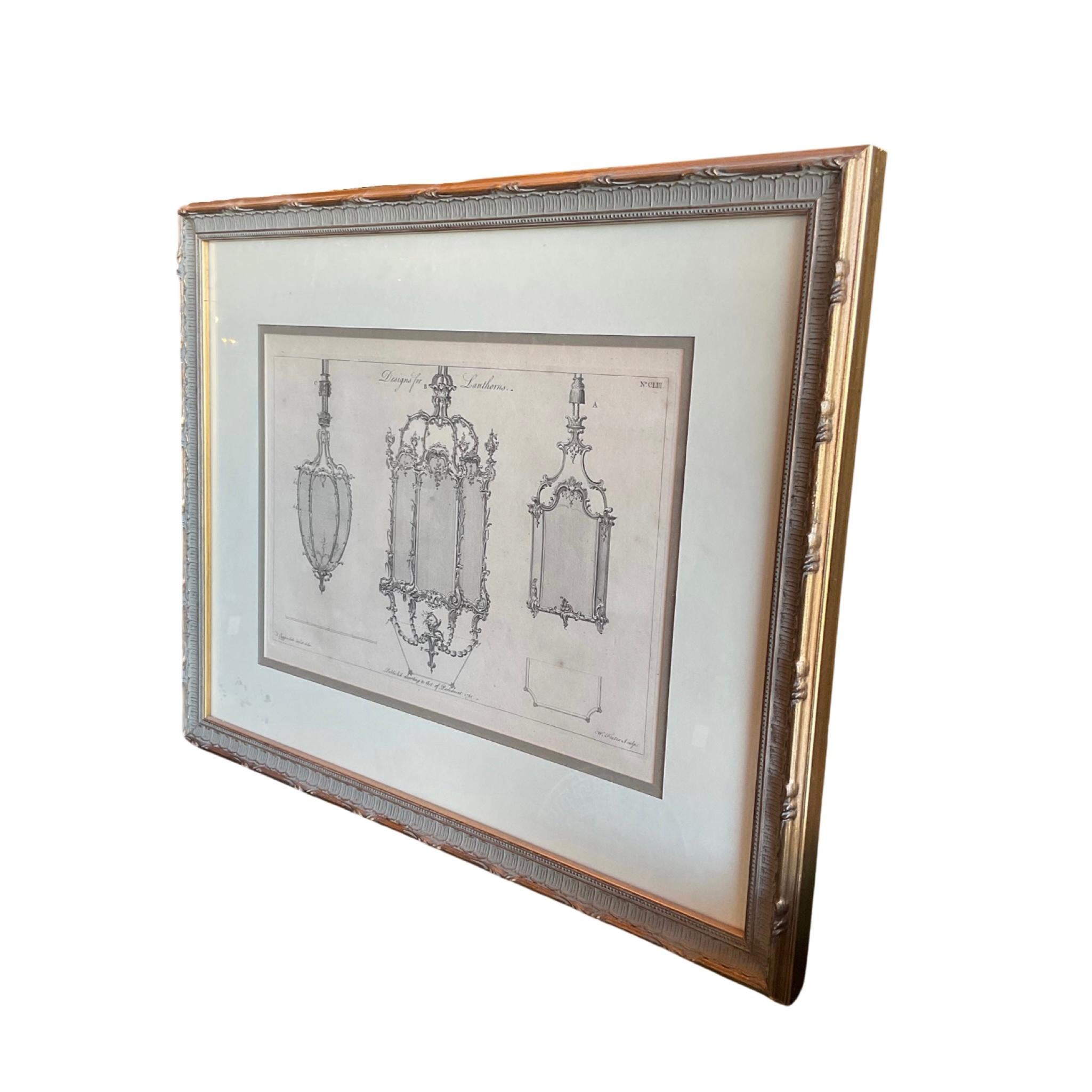 Framed Architectural sketch print of a lantern. Circa, 17th century. Originates from France. Signed and dated.