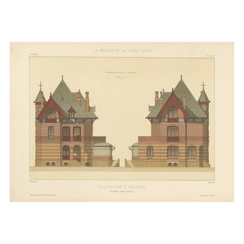 French Villa Architecture – Antique Brickwork Print by Chabat, c.1900