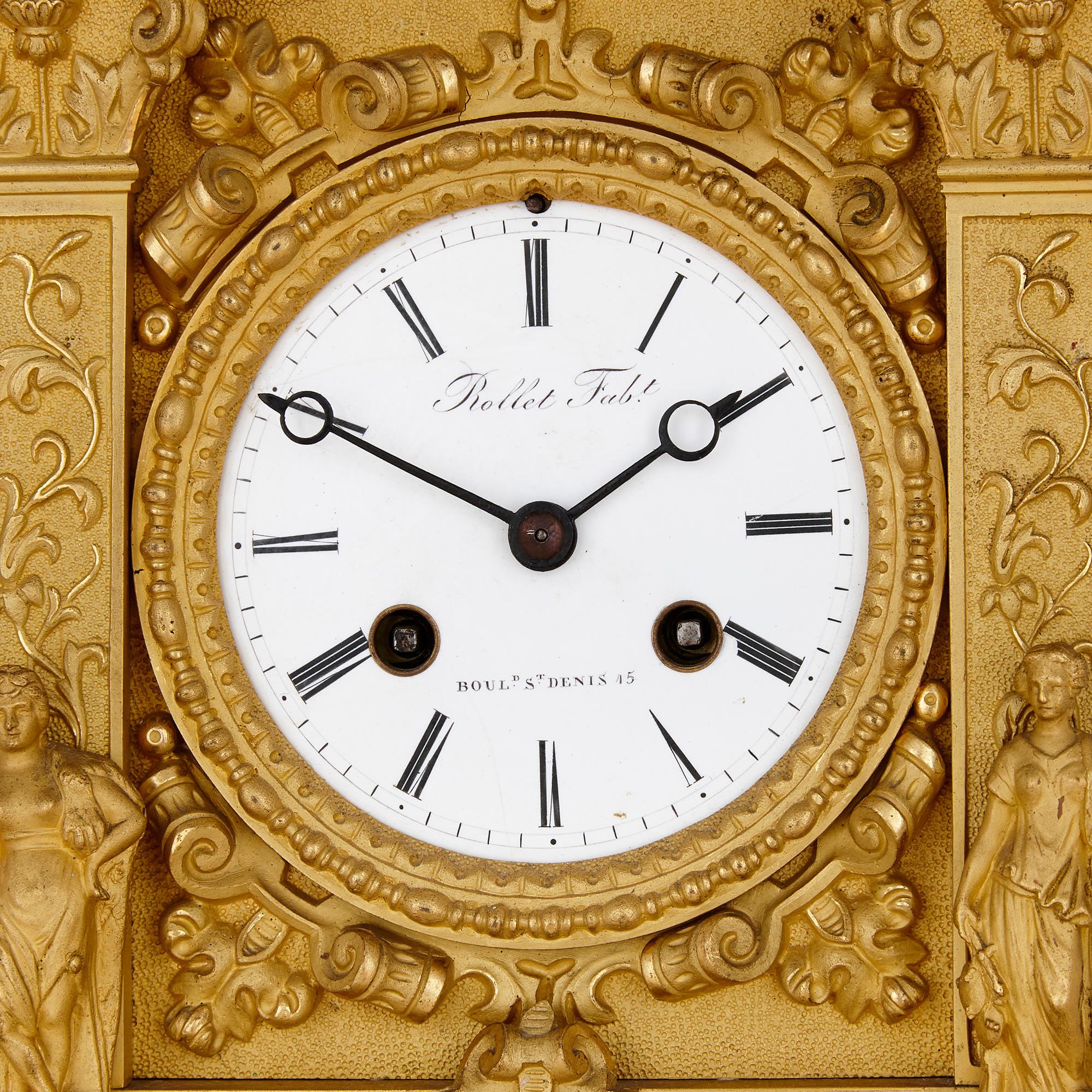 Baroque French Architecturally Formed Ormolu Mantel Clock For Sale
