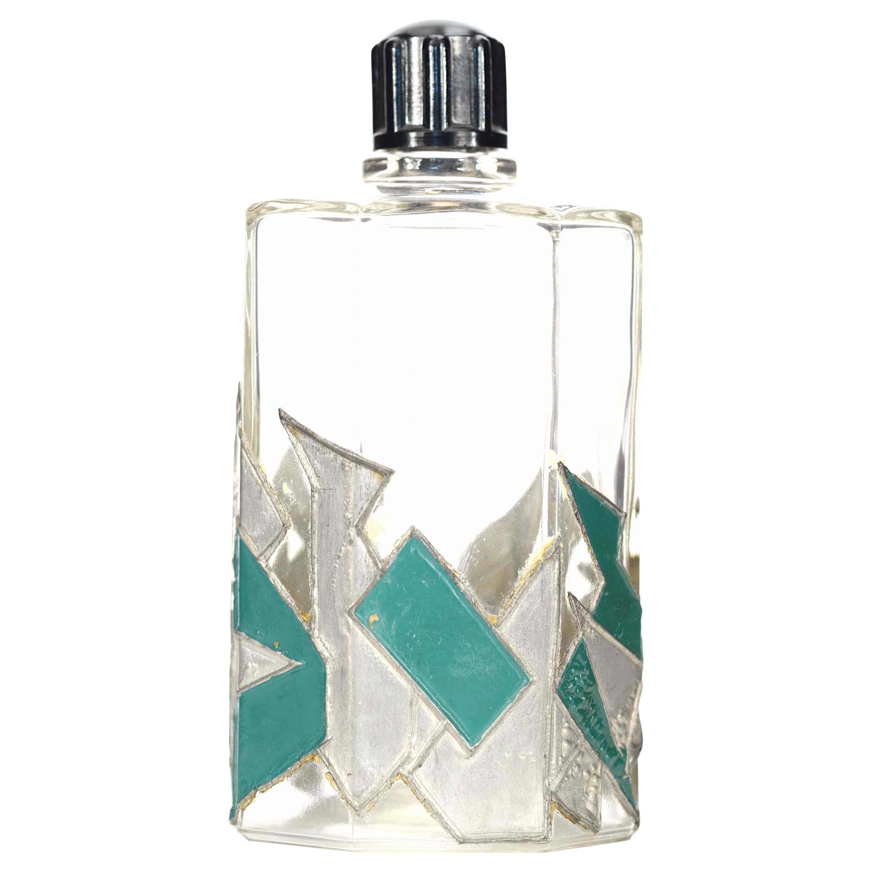 French Ard Deco Faceted Glass Perfume Bottle